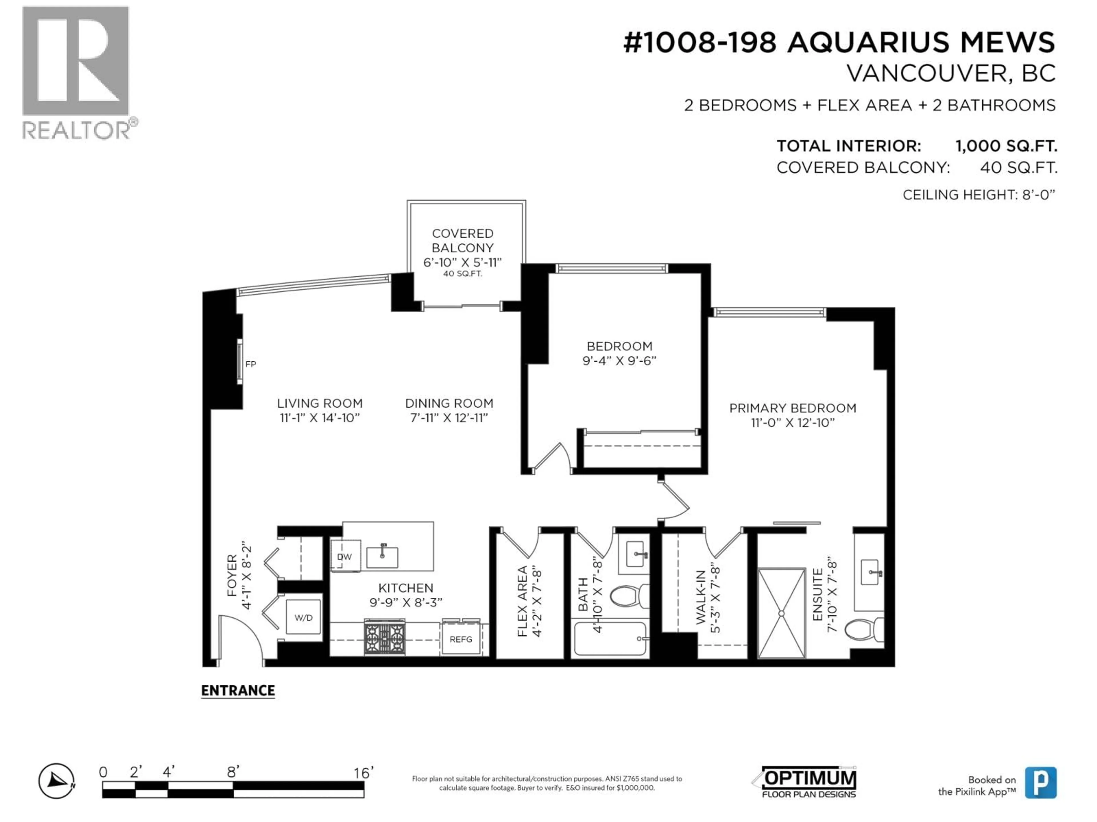 Floor plan for 1008 - 198 AQUARIUS MEWS, Vancouver British Columbia V6Z2Y4
