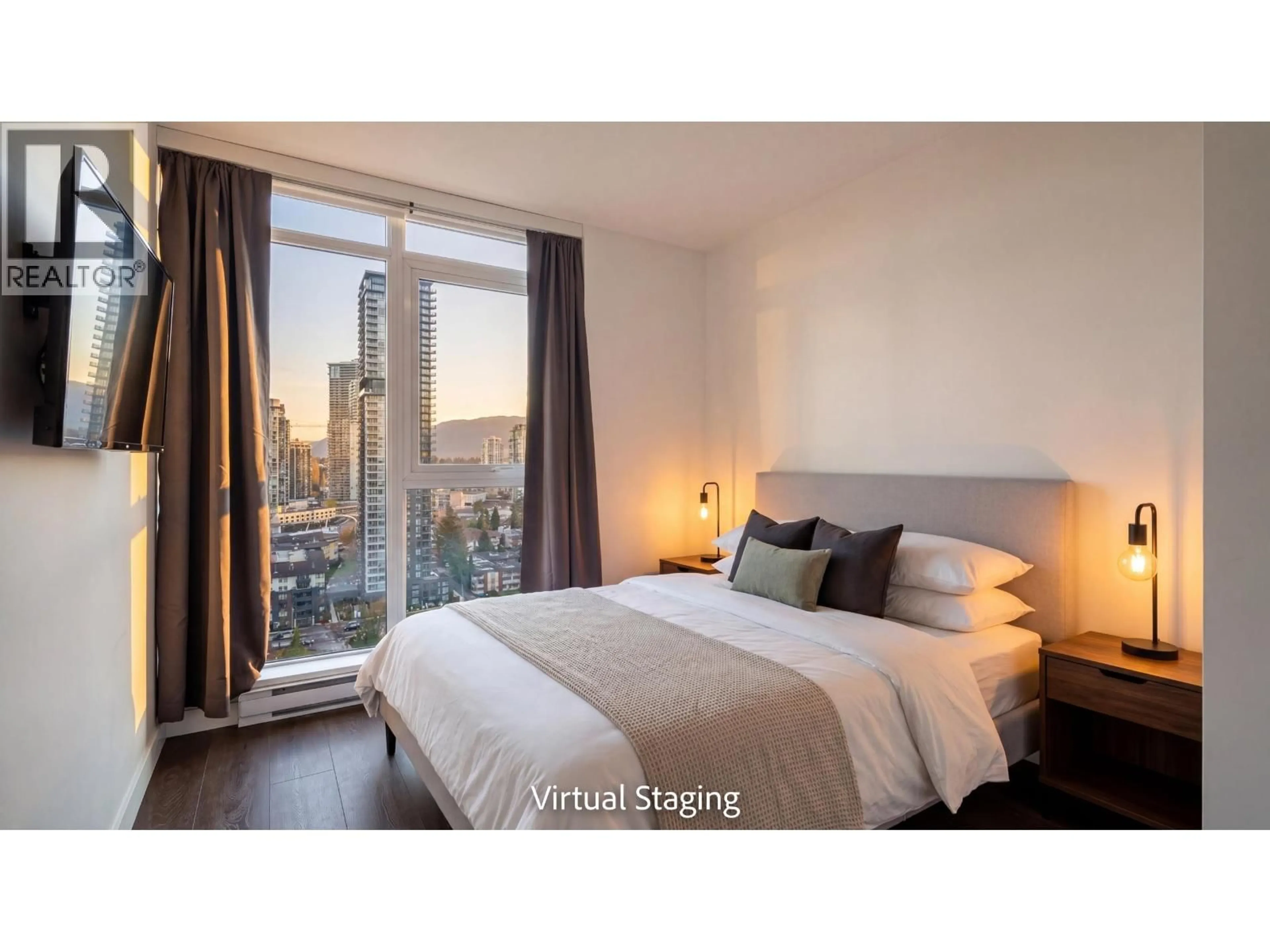 Bedroom with bed, wood/laminate floor for 2206 - 525 FOSTER AVENUE, Coquitlam British Columbia V3J0H6