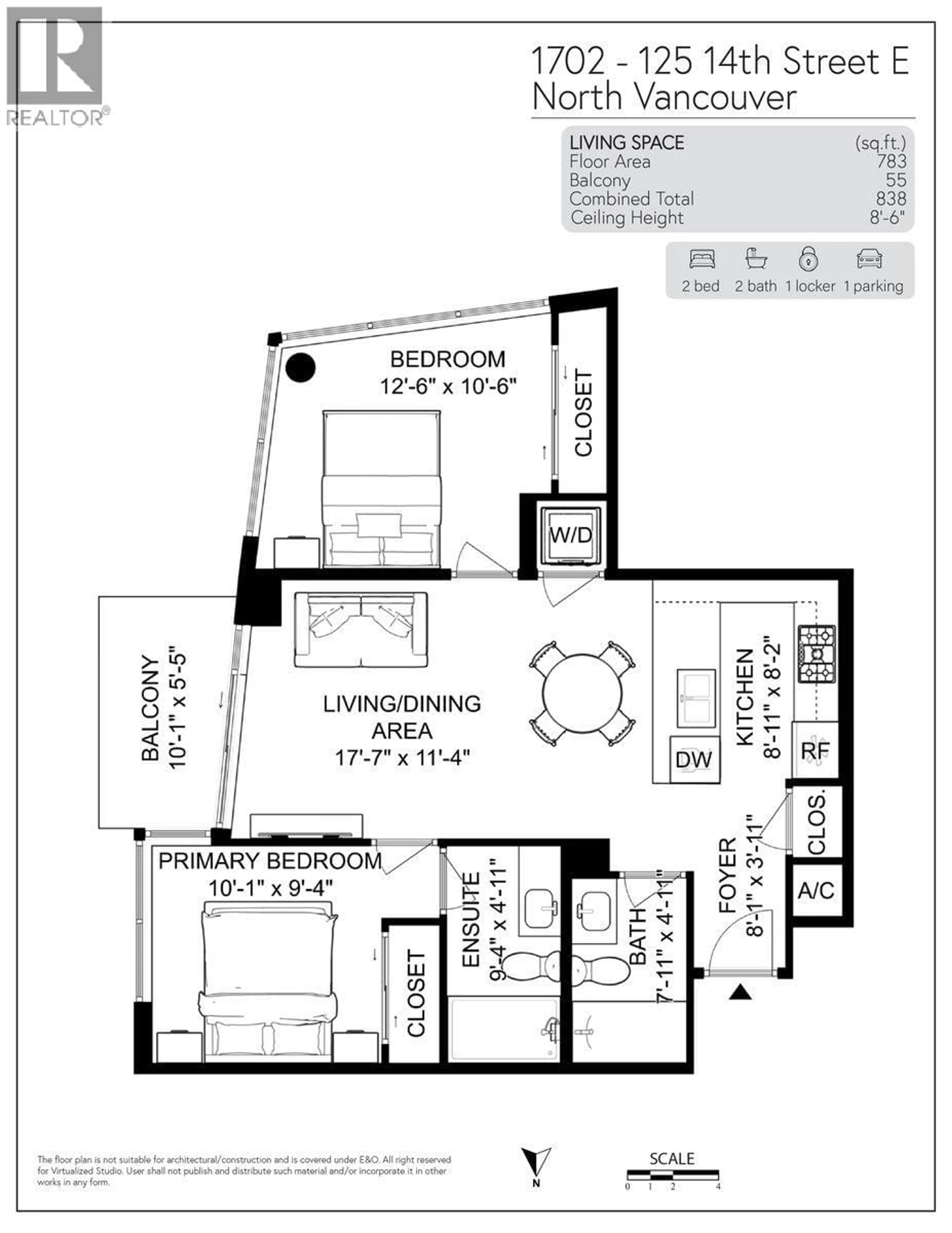 Floor plan for 1702 - 125 14TH STREET, North Vancouver British Columbia V7L0E6