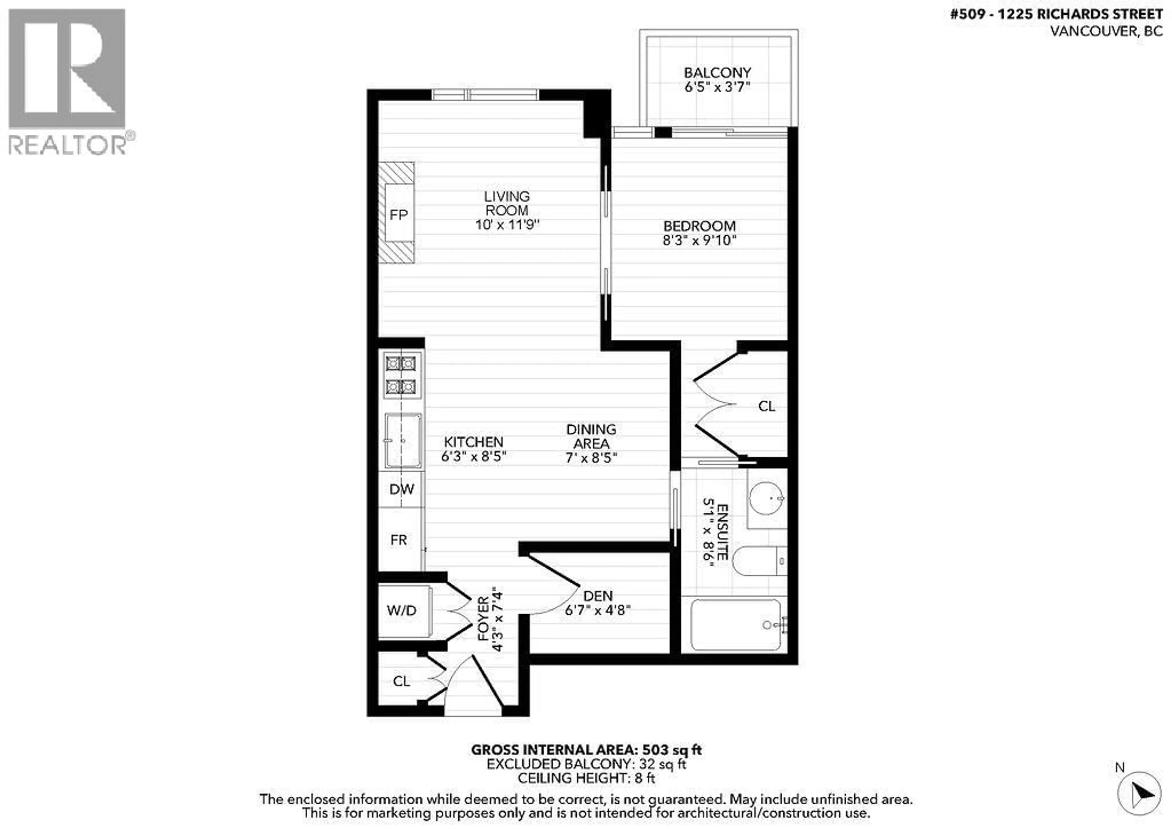 Floor plan for 509 - 1225 RICHARDS STREET, Vancouver British Columbia V6B1E6