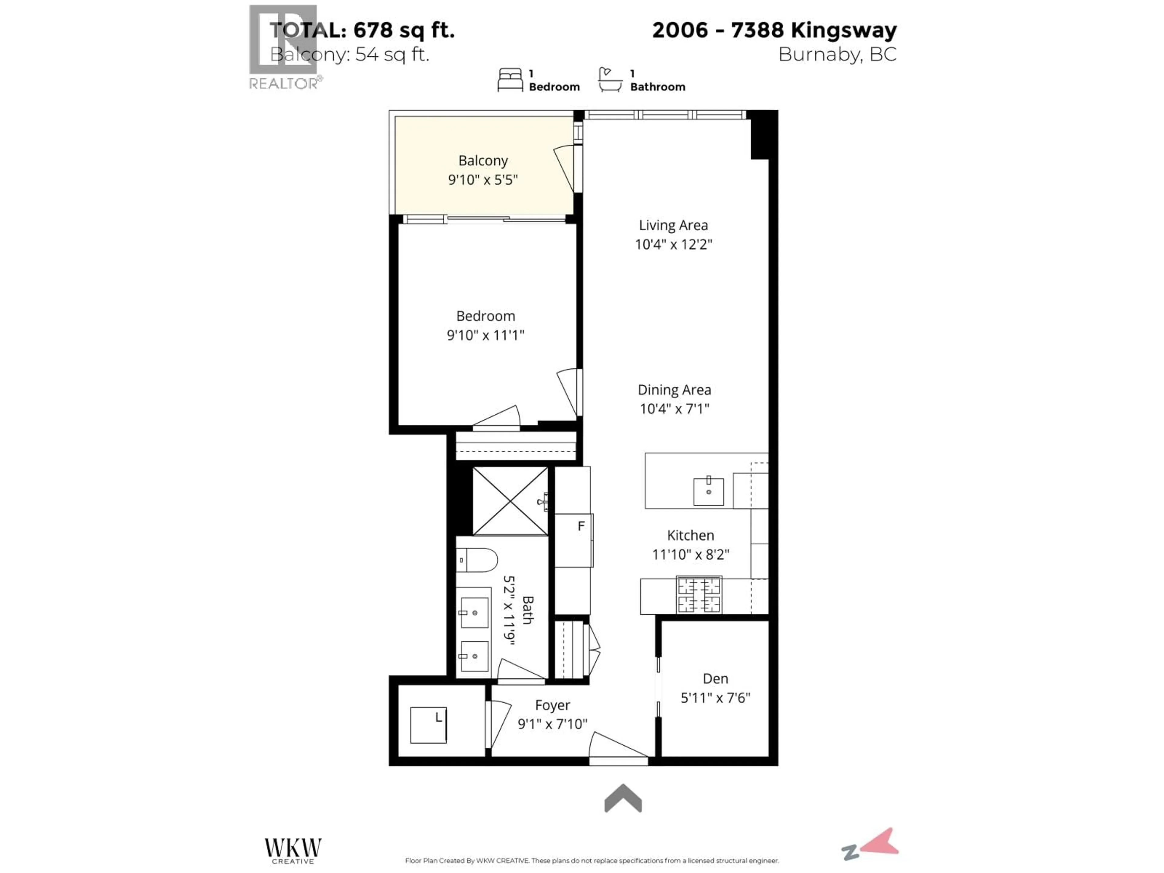 Floor plan for 2006 - 7388 KINGSWAY, Burnaby British Columbia V3N0G9