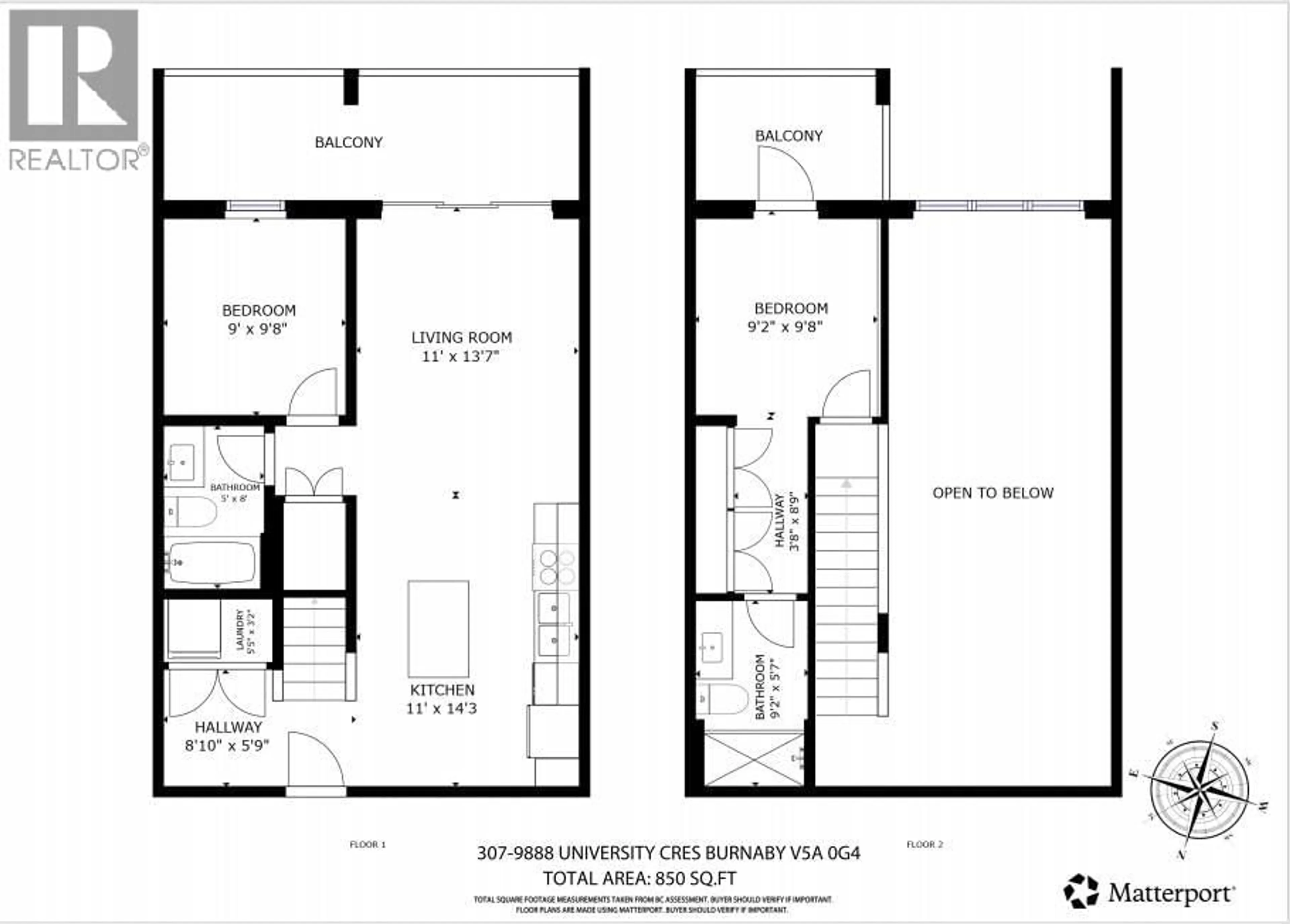 Floor plan for 307 - 9888 UNIVERSITY CRESCENT, Burnaby British Columbia V5A0G4