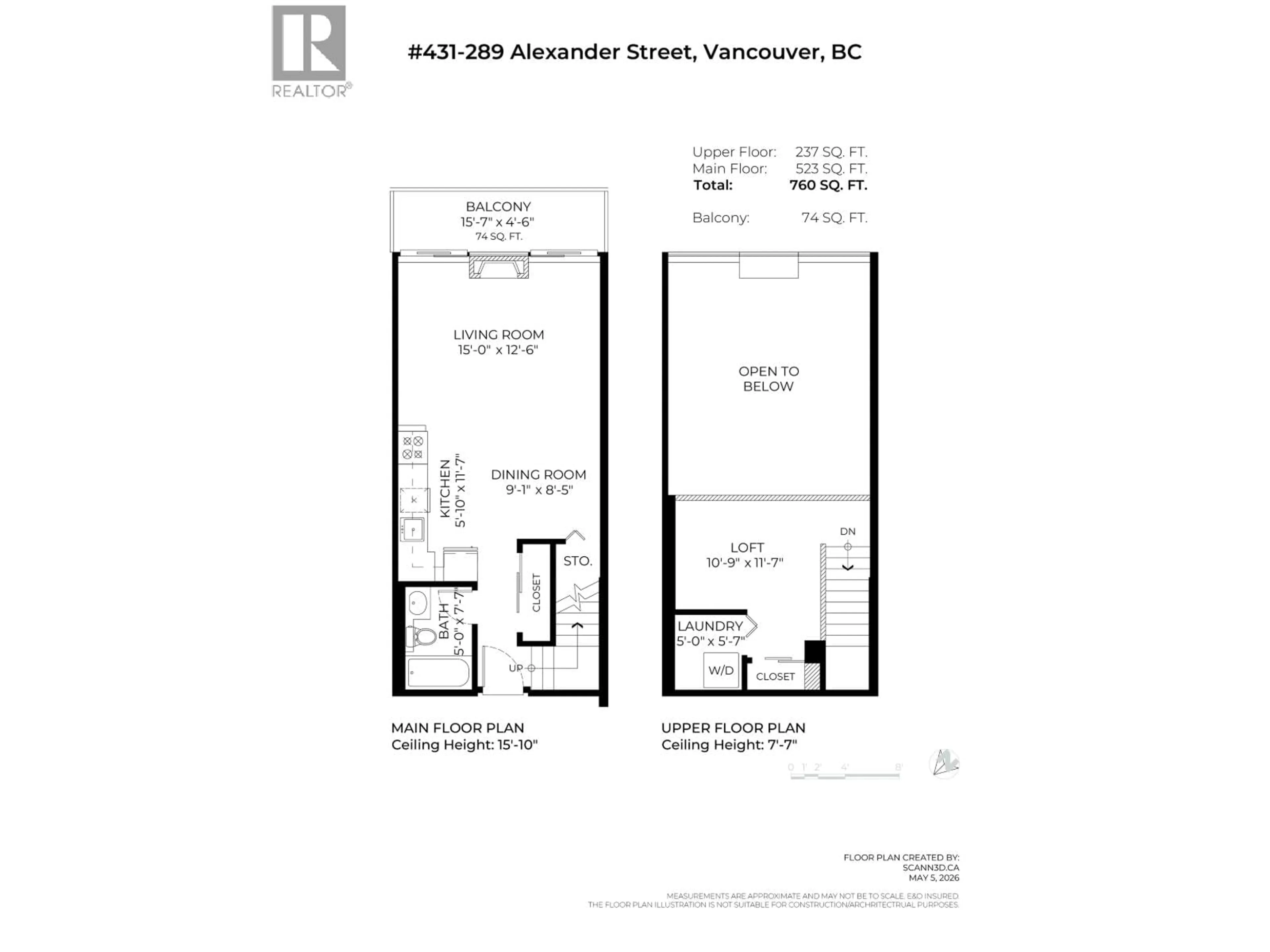 Floor plan for 431 - 289 ALEXANDER STREET, Vancouver British Columbia V6A4H6