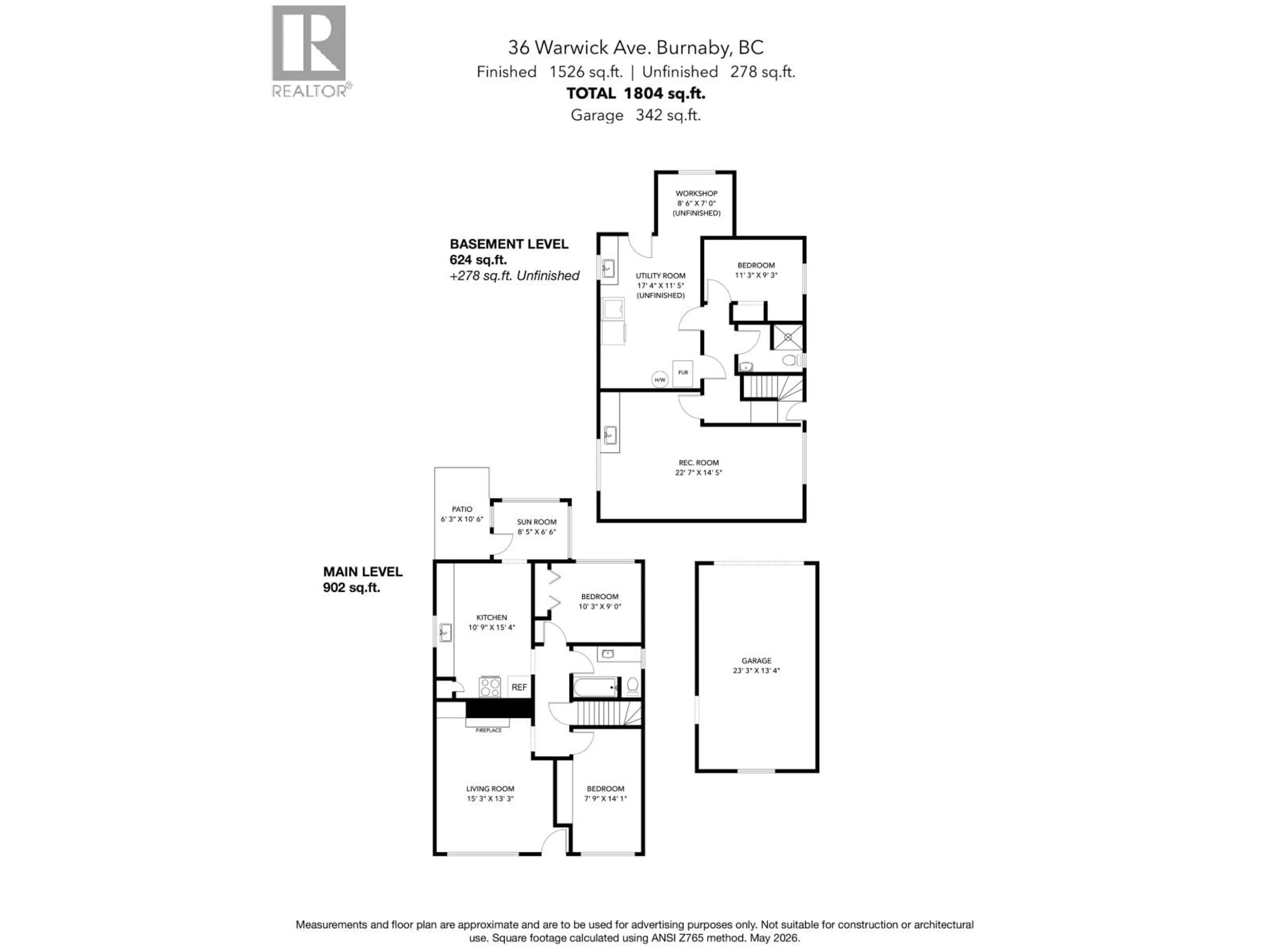 Floor plan for 36 WARWICK AVENUE, Burnaby British Columbia V5B3X3