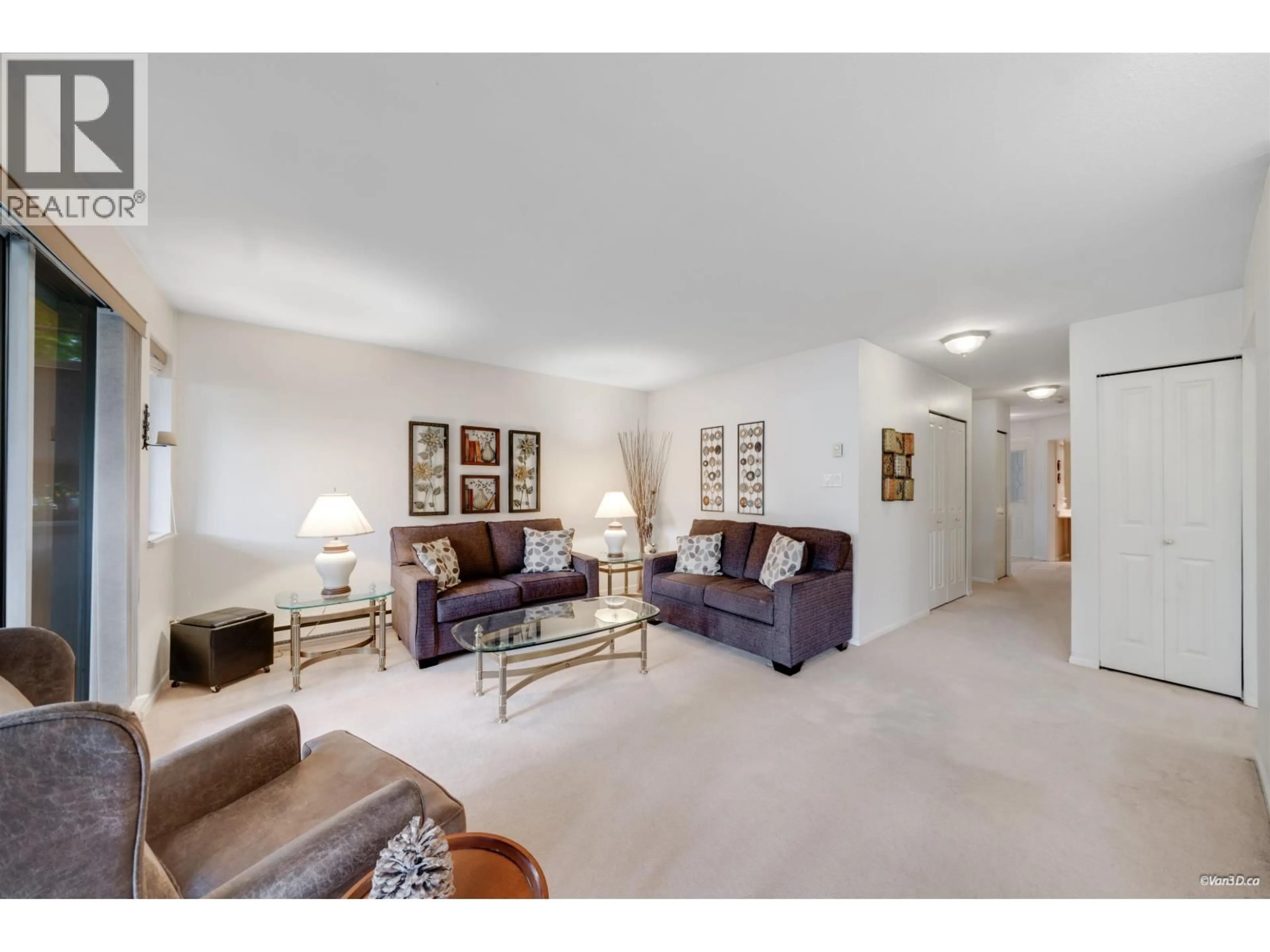 Living room with furniture, carpet floor for 101 - 525 AUSTIN AVENUE, Coquitlam British Columbia V3K3M6