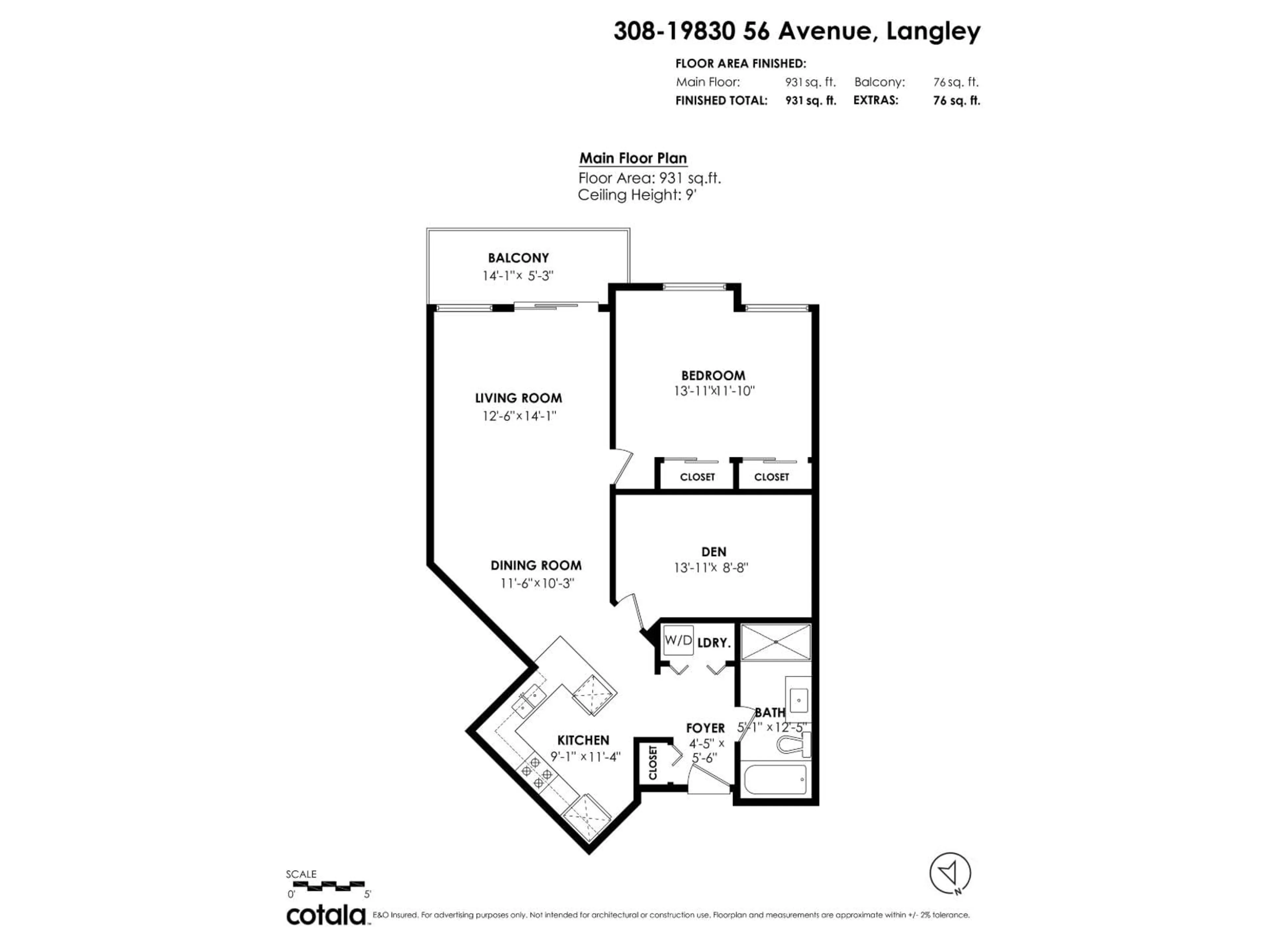 Floor plan for 308 - 19830 56 AVENUE, Langley British Columbia V3A0A5