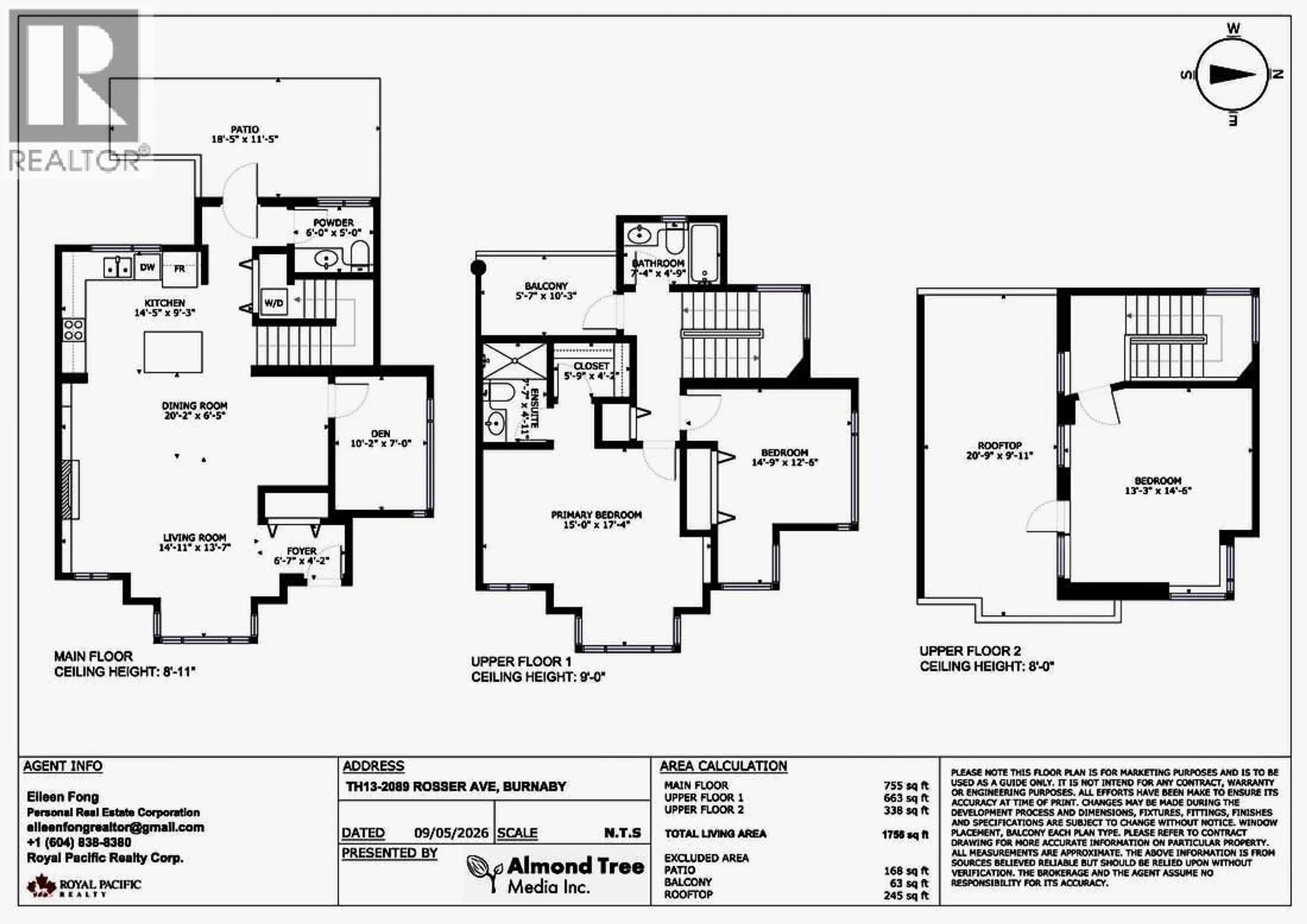 Floor plan for TH13 - 2089 ROSSER AVENUE, Burnaby British Columbia V5C5E2