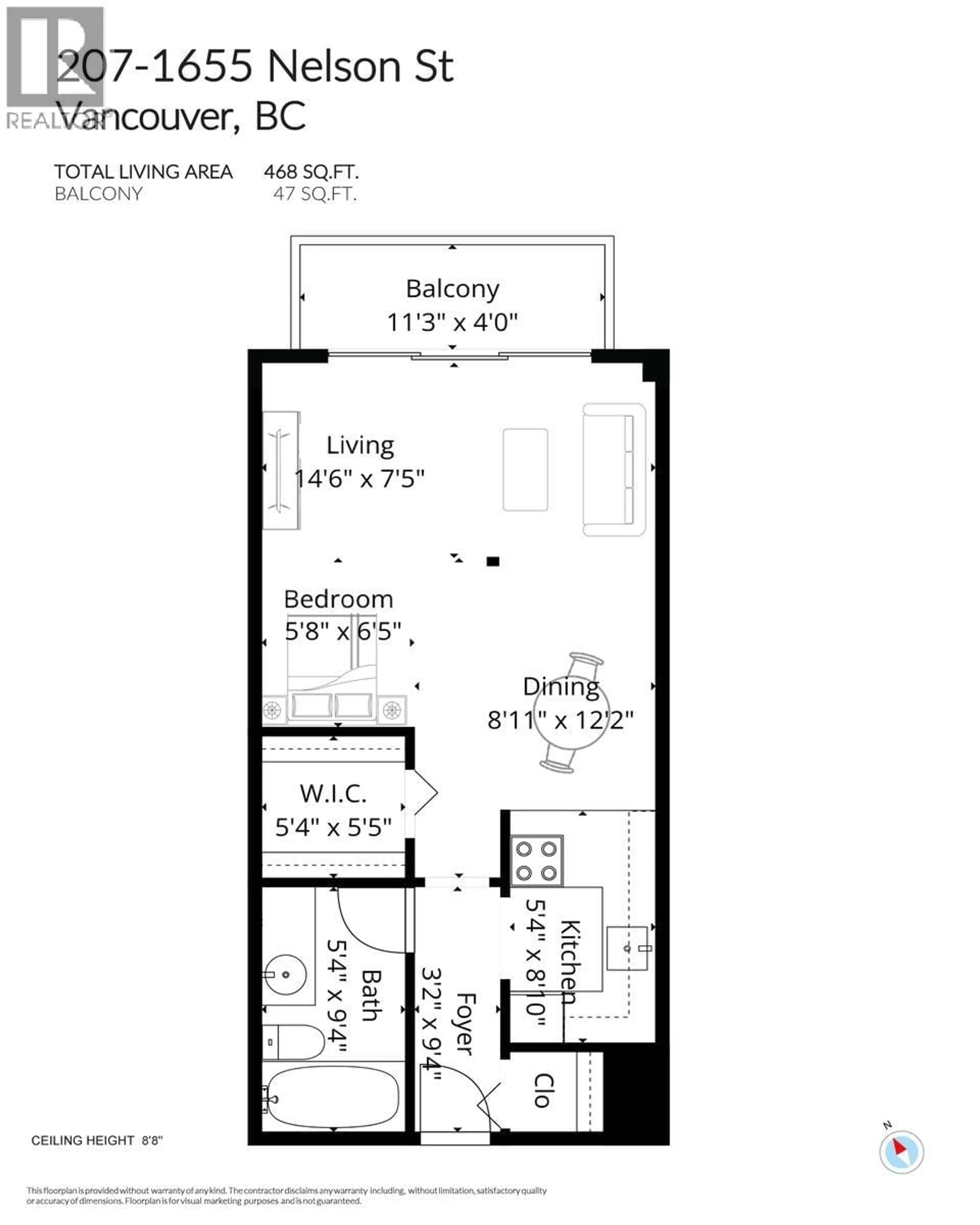 Floor plan for 207 - 1655 NELSON STREET, Vancouver British Columbia V6G1M4