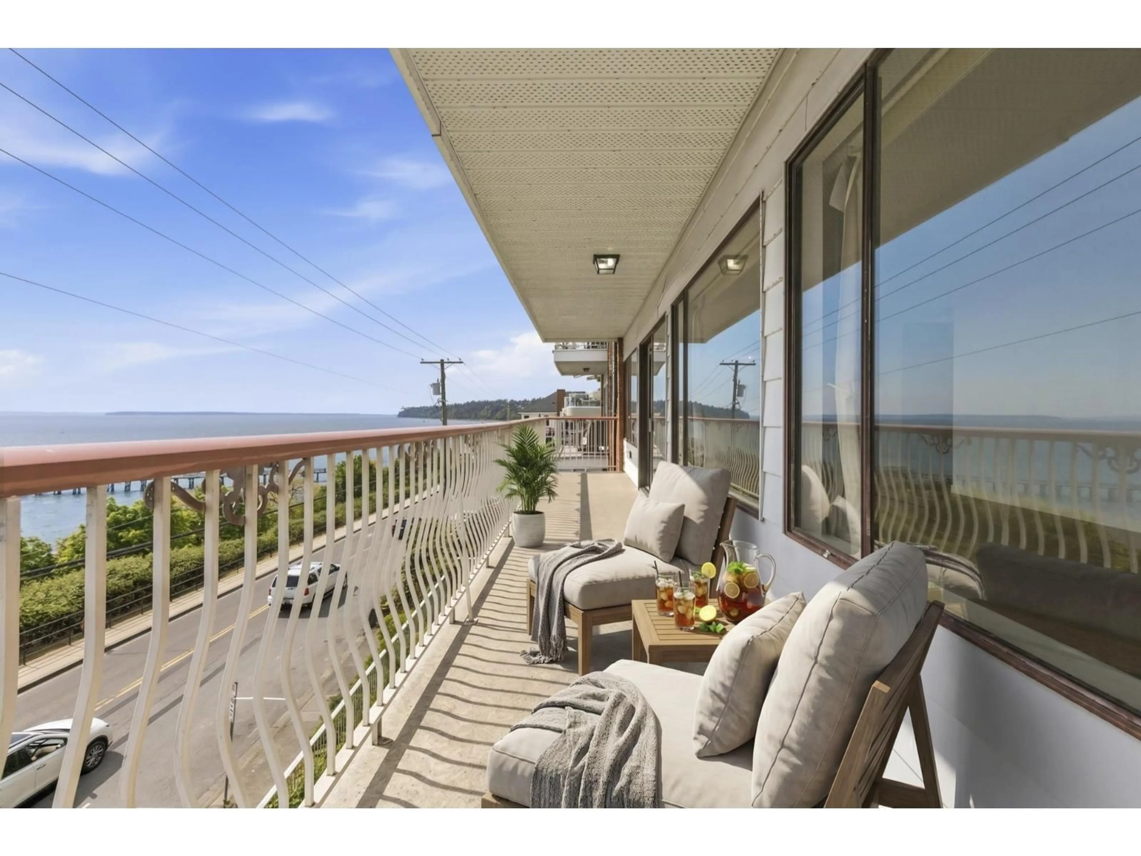 Balcony in the apartment, water/lake/river/ocean view for 202 - 15147 MARINE DRIVE, White Rock British Columbia V4B1C5