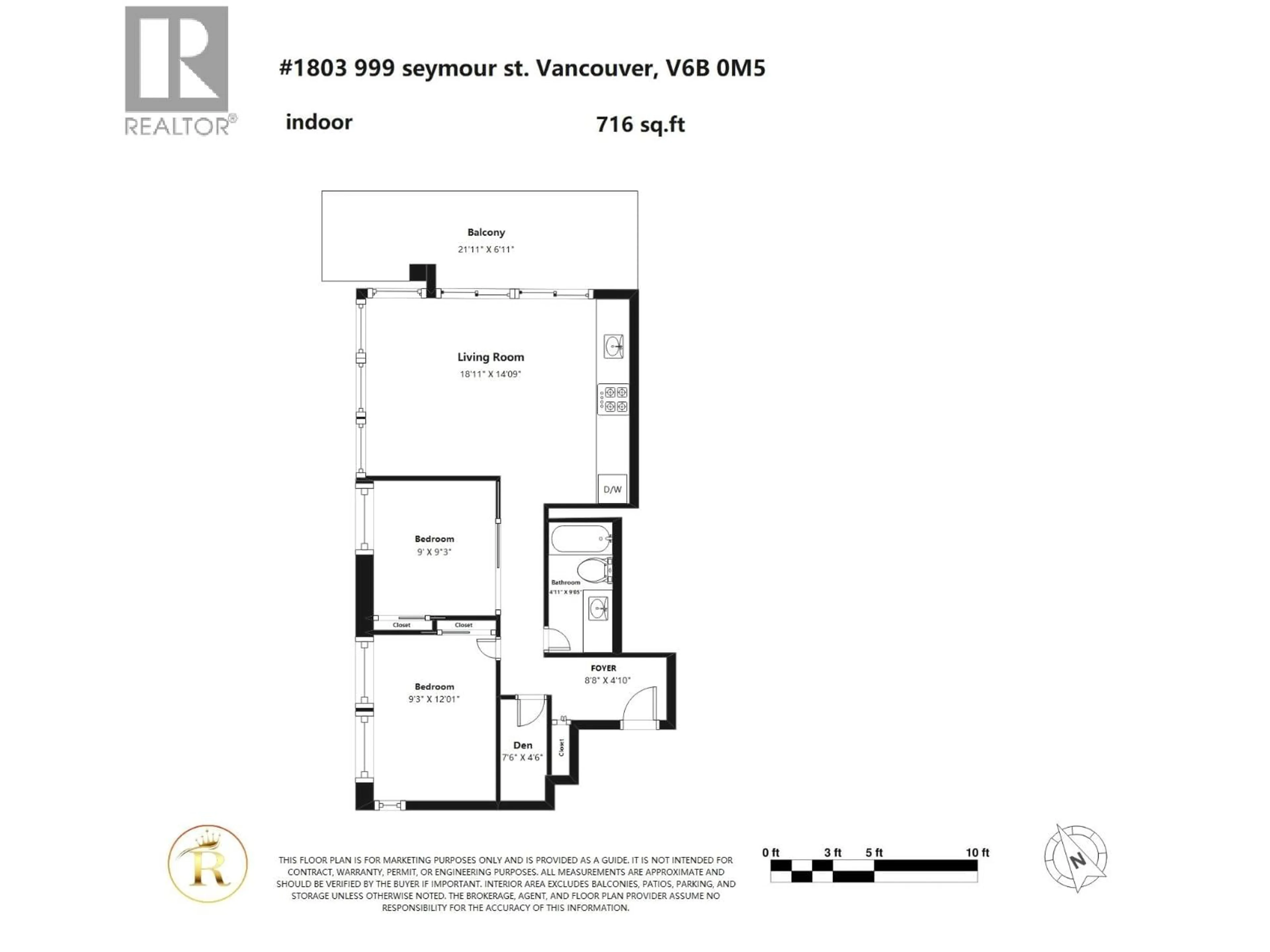 Floor plan for 1803 - 999 SEYMOUR STREET, Vancouver British Columbia V6B0M5