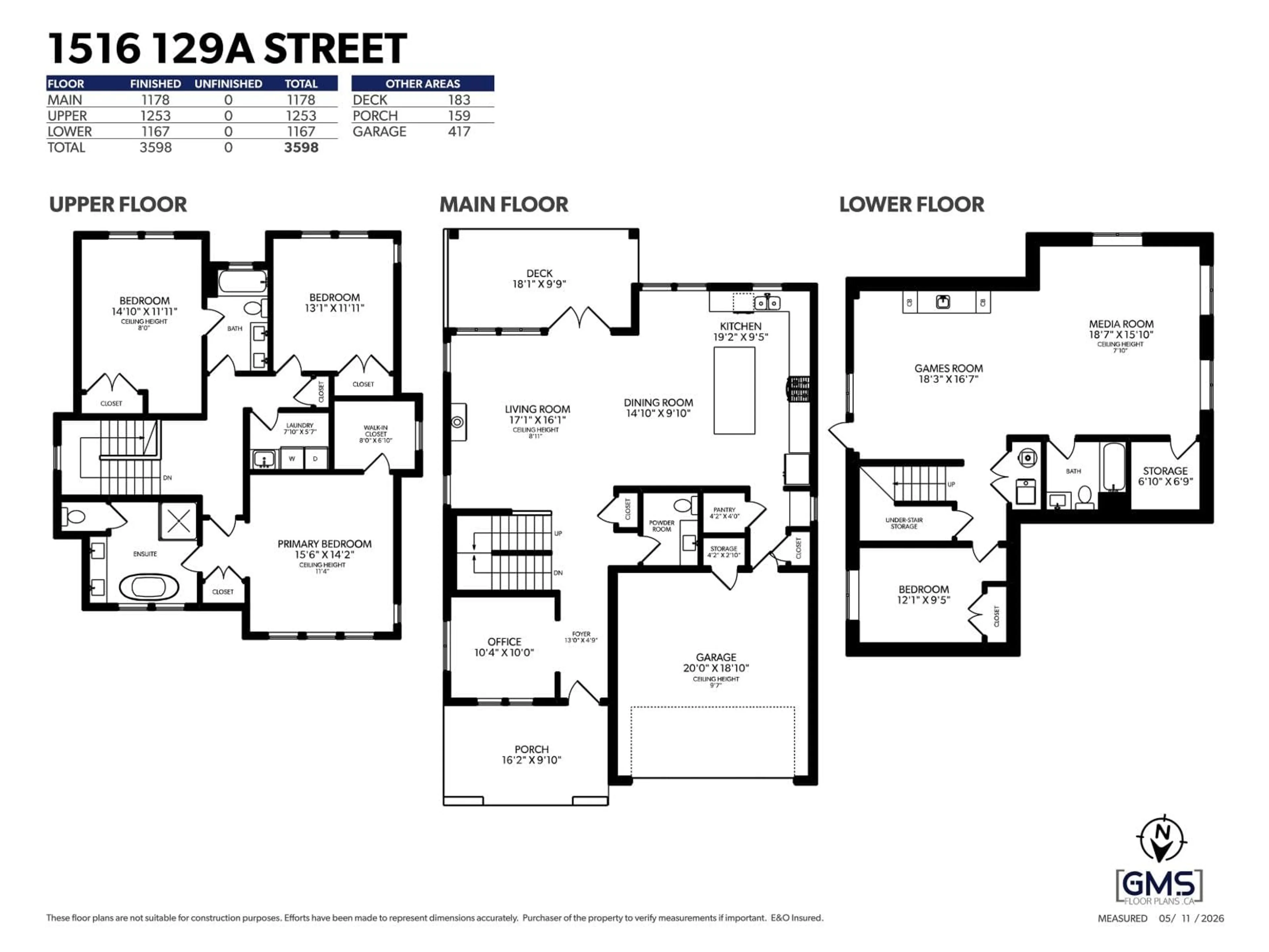 Floor plan for 1516 129A STREET, Surrey British Columbia V4A4C2