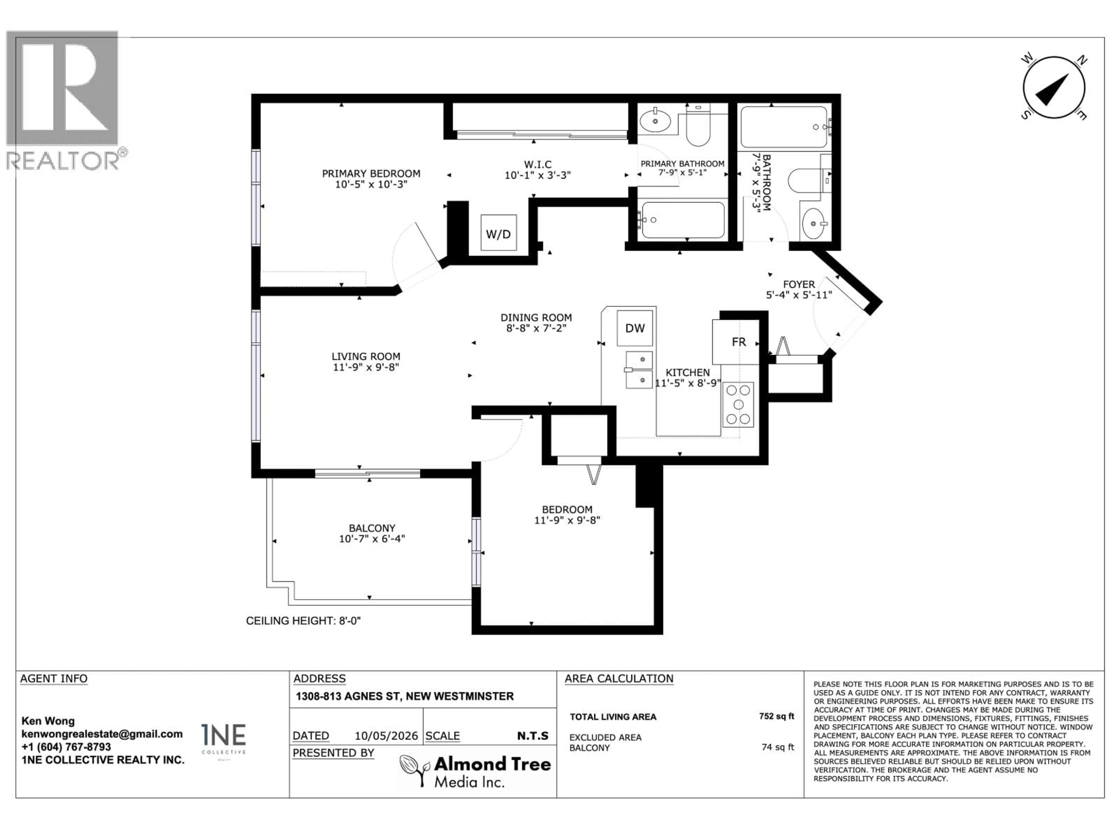 Floor plan for 1308 - 813 AGNES STREET, New Westminster British Columbia V3M0A9