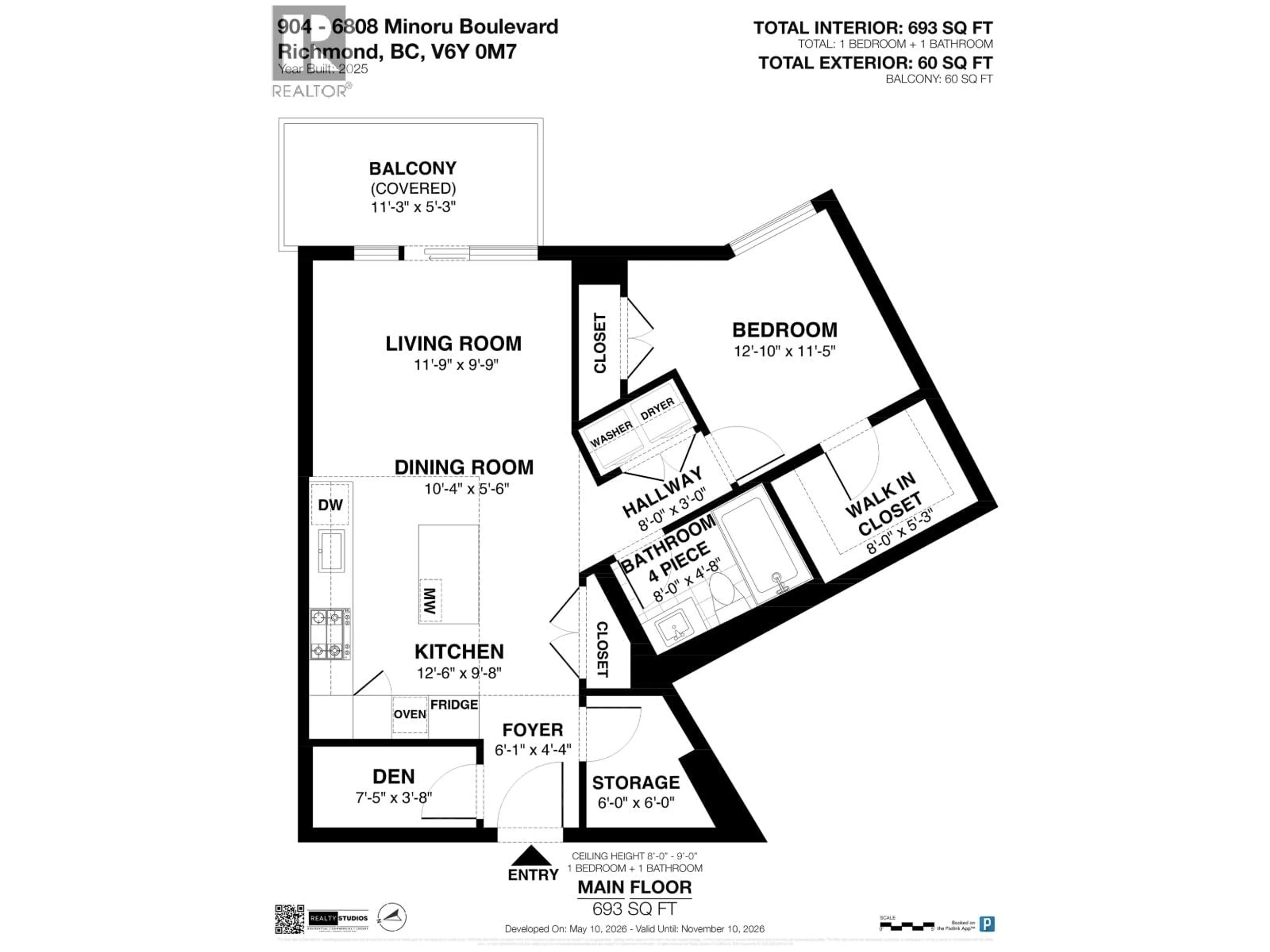 Floor plan for 904 - 6808 MINORU BOULEVARD, Richmond British Columbia V6Y0M7