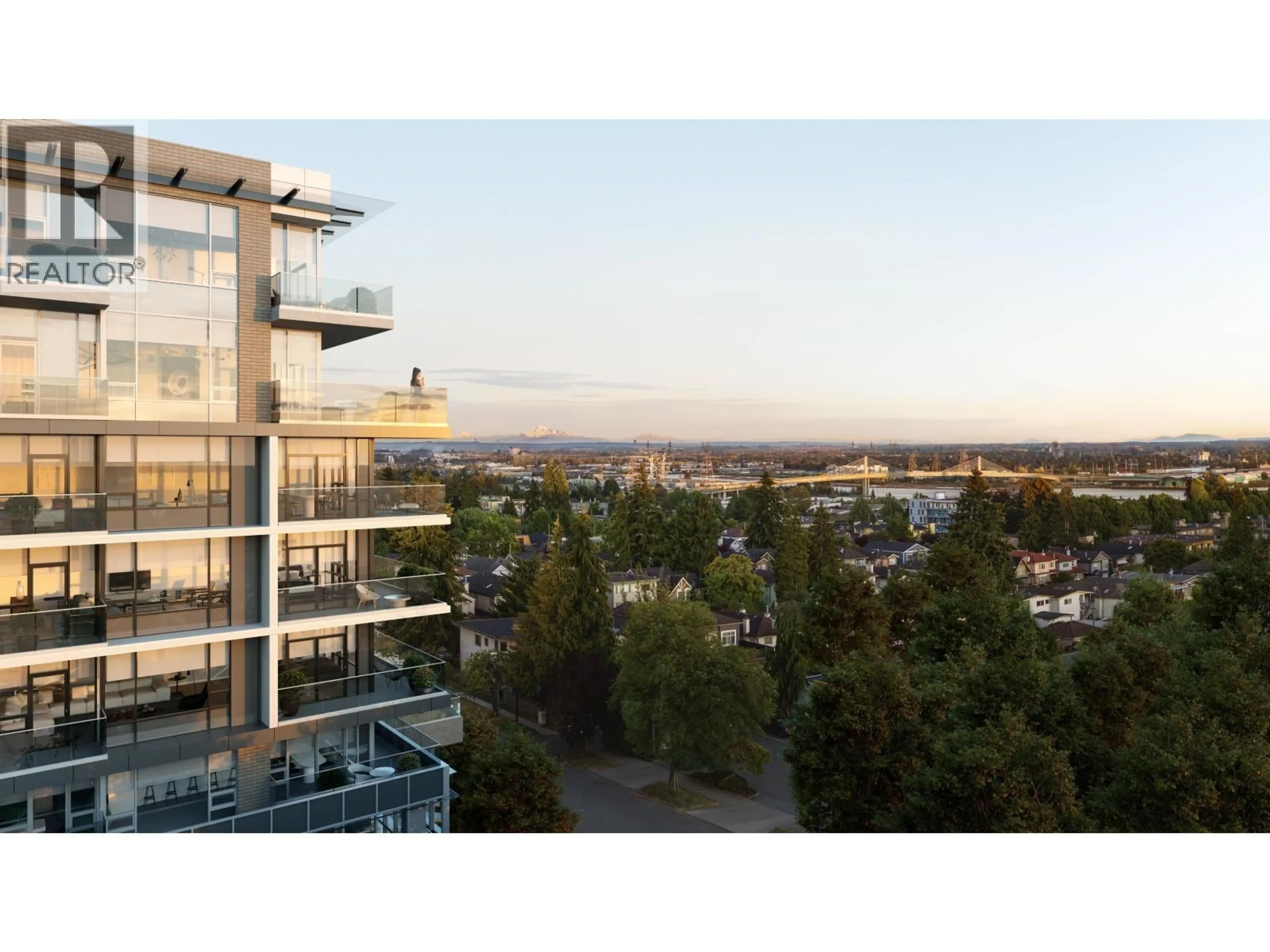A pic from outside/outdoor area/front of a property/back of a property/a pic from drone, city buildings view from balcony for 605 - 989 67TH AVENUE, Vancouver British Columbia V6P4B1