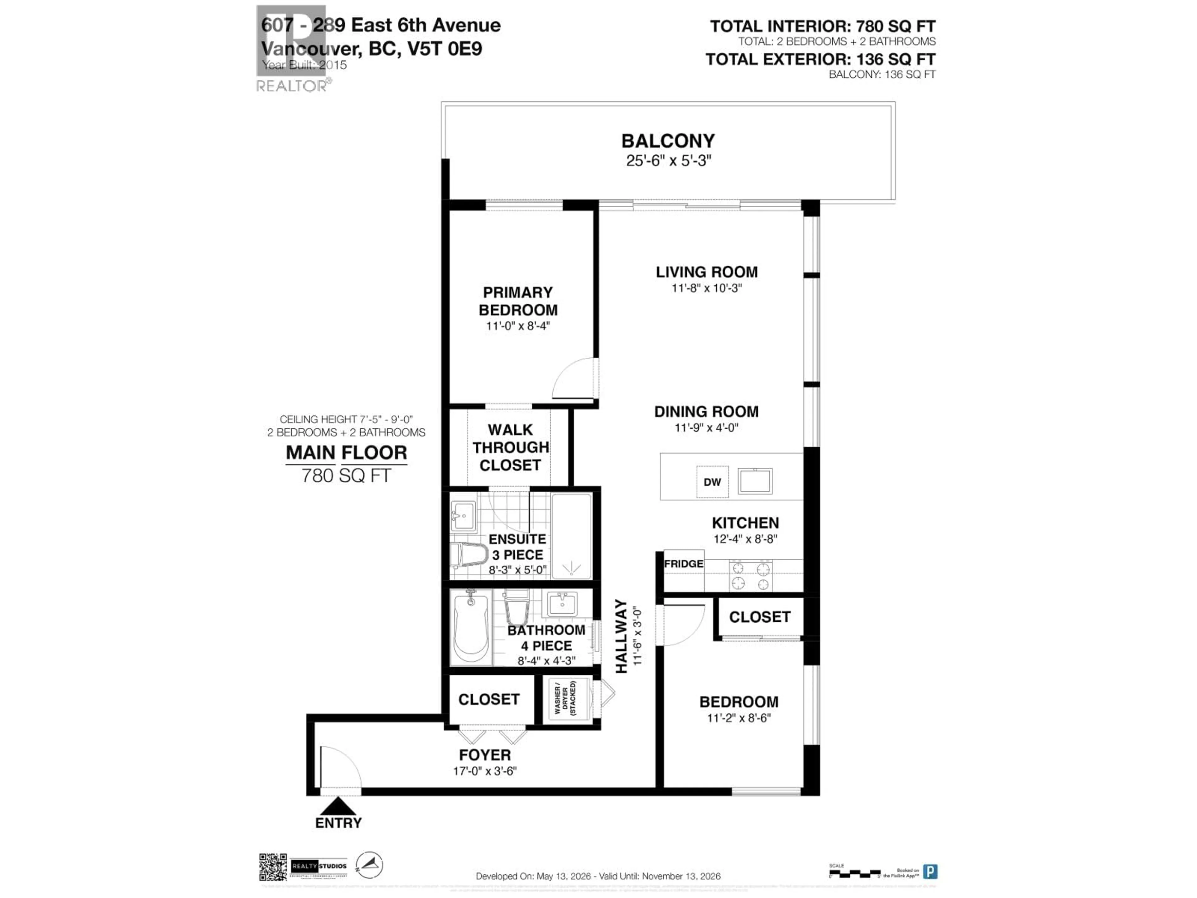Floor plan for 607 - 289 6 AVENUE, Vancouver British Columbia V5T0E9