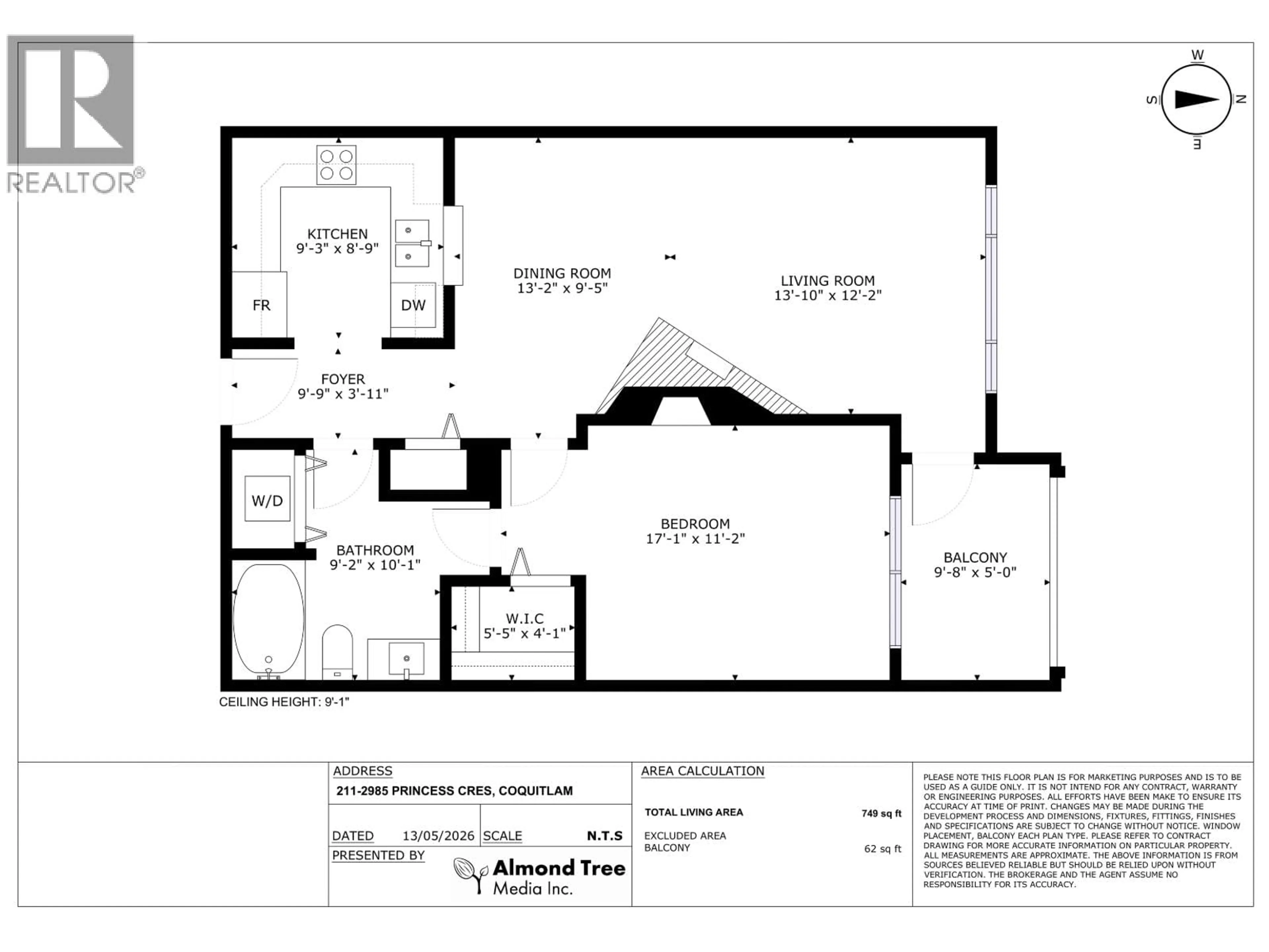 Floor plan for 211 - 2985 PRINCESS CRESCENT, Coquitlam British Columbia V3B7P3