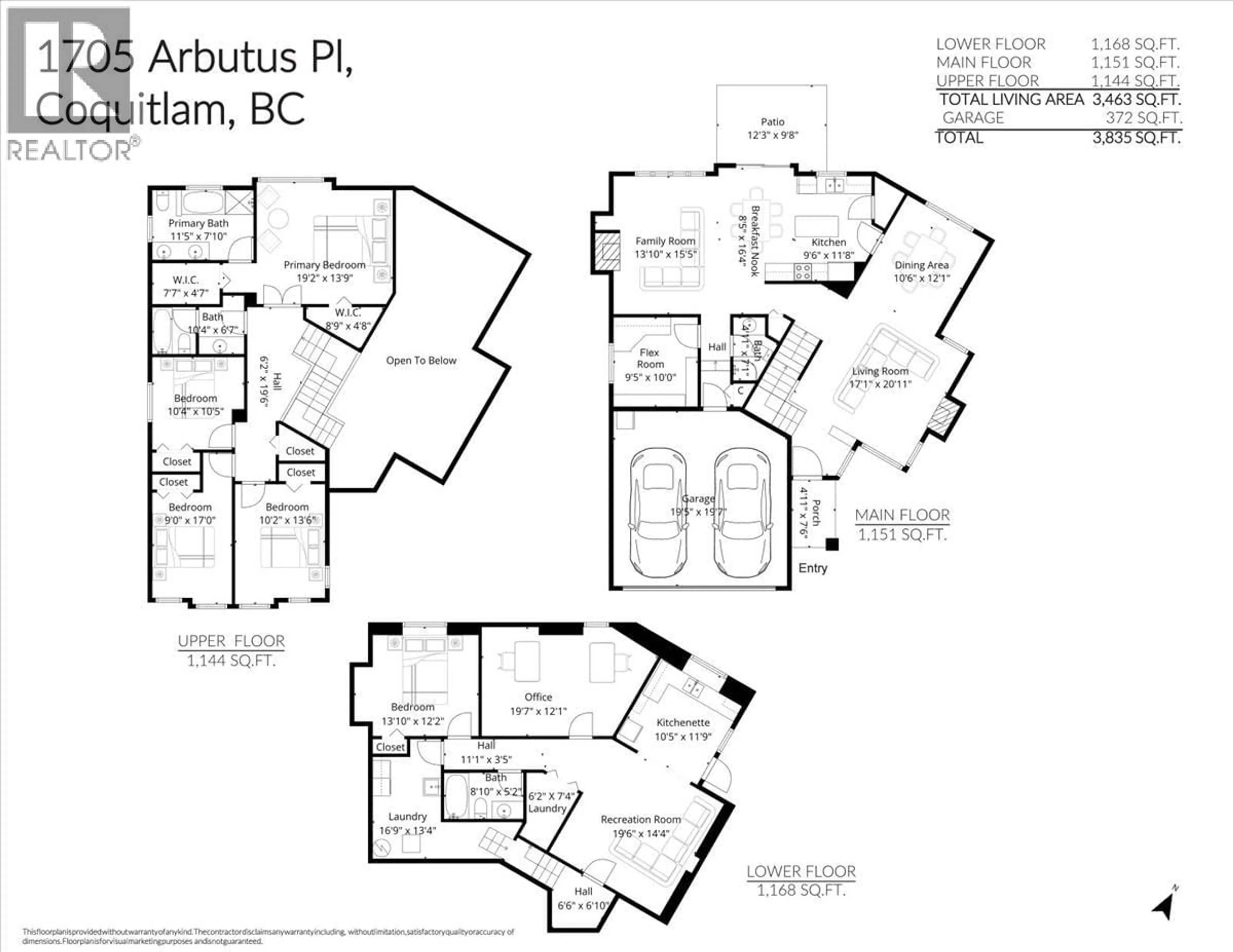 Floor plan for 1705 ARBUTUS PLACE, Coquitlam British Columbia V3E3K2