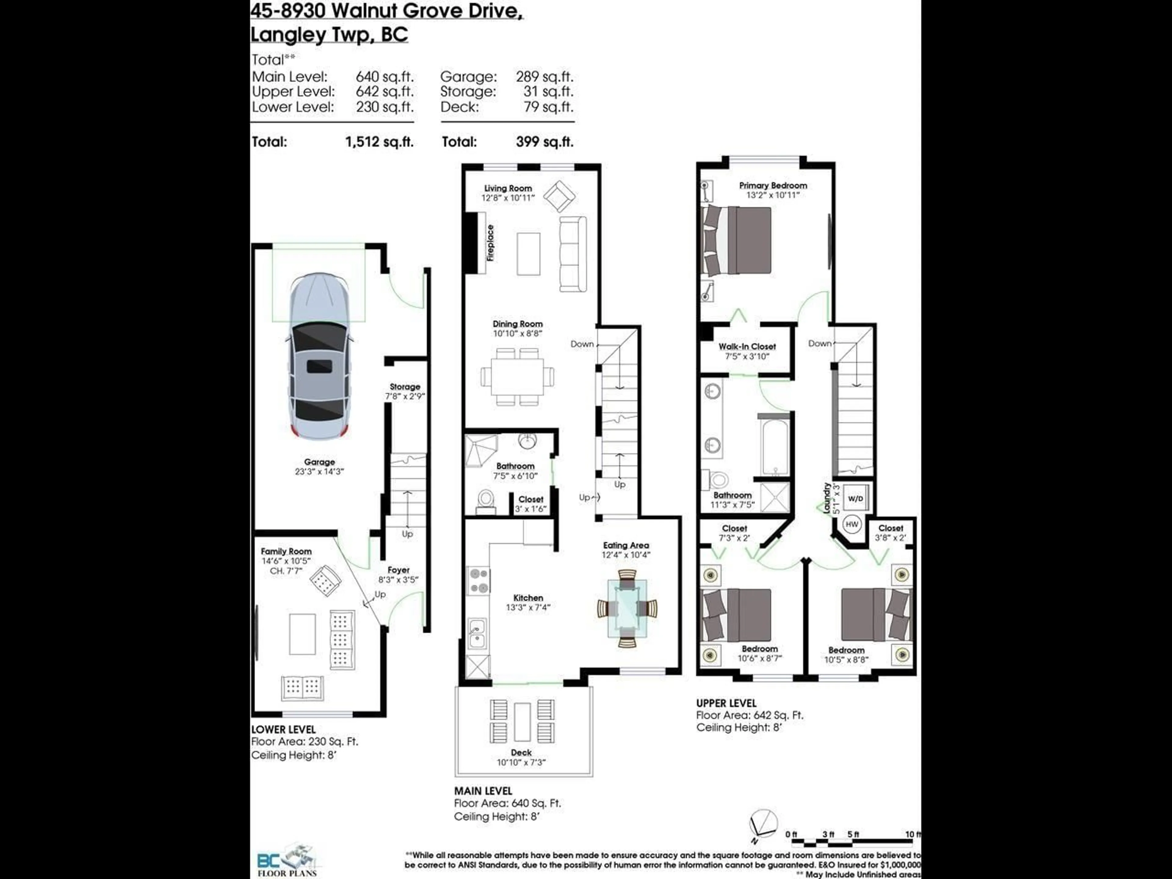 Floor plan for 45 - 8930 WALNUT GROVE DRIVE, Langley British Columbia V1M3K2