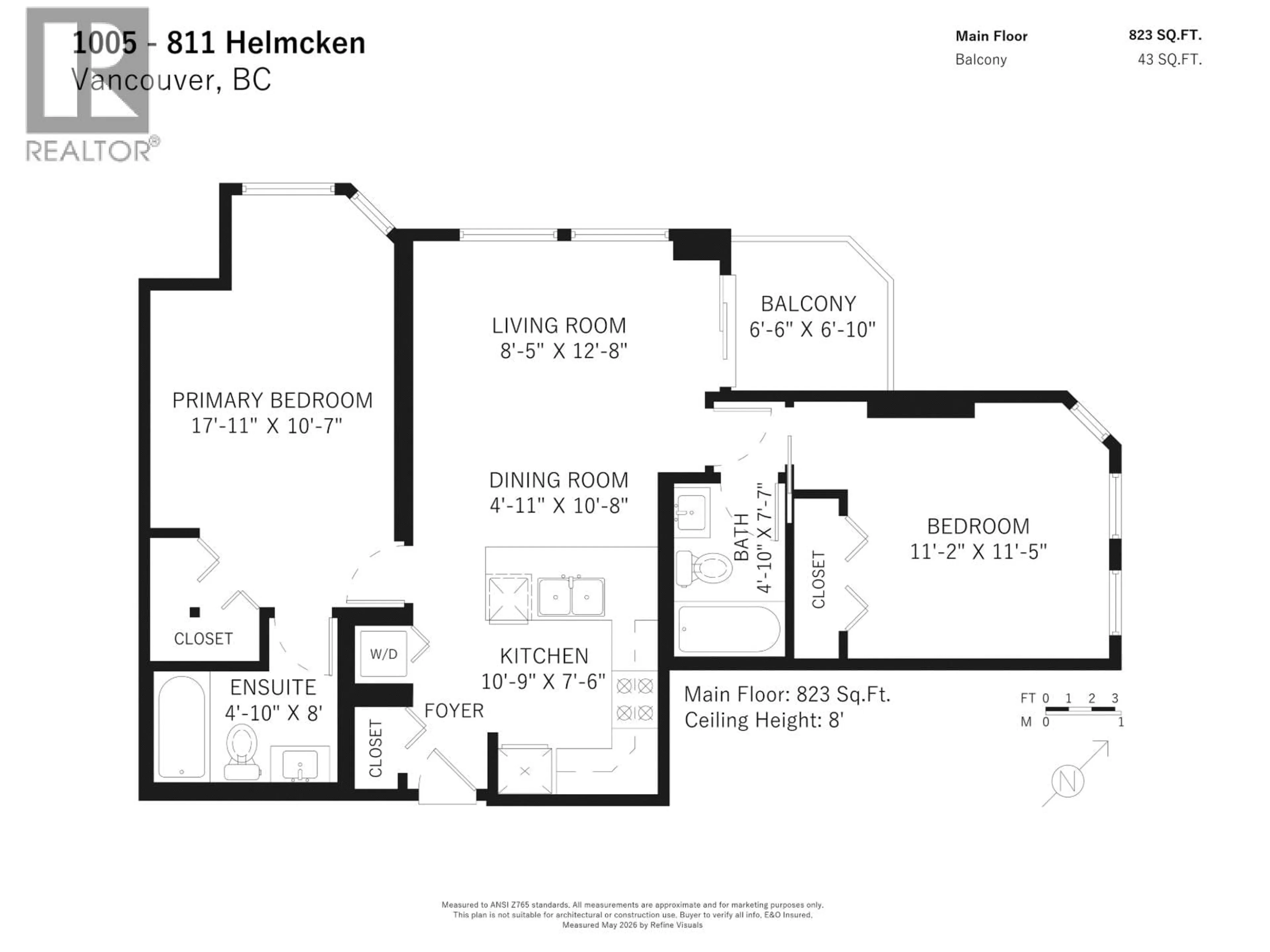 Floor plan for 1005 - 811 HELMCKEN STREET, Vancouver British Columbia V6Z1B1