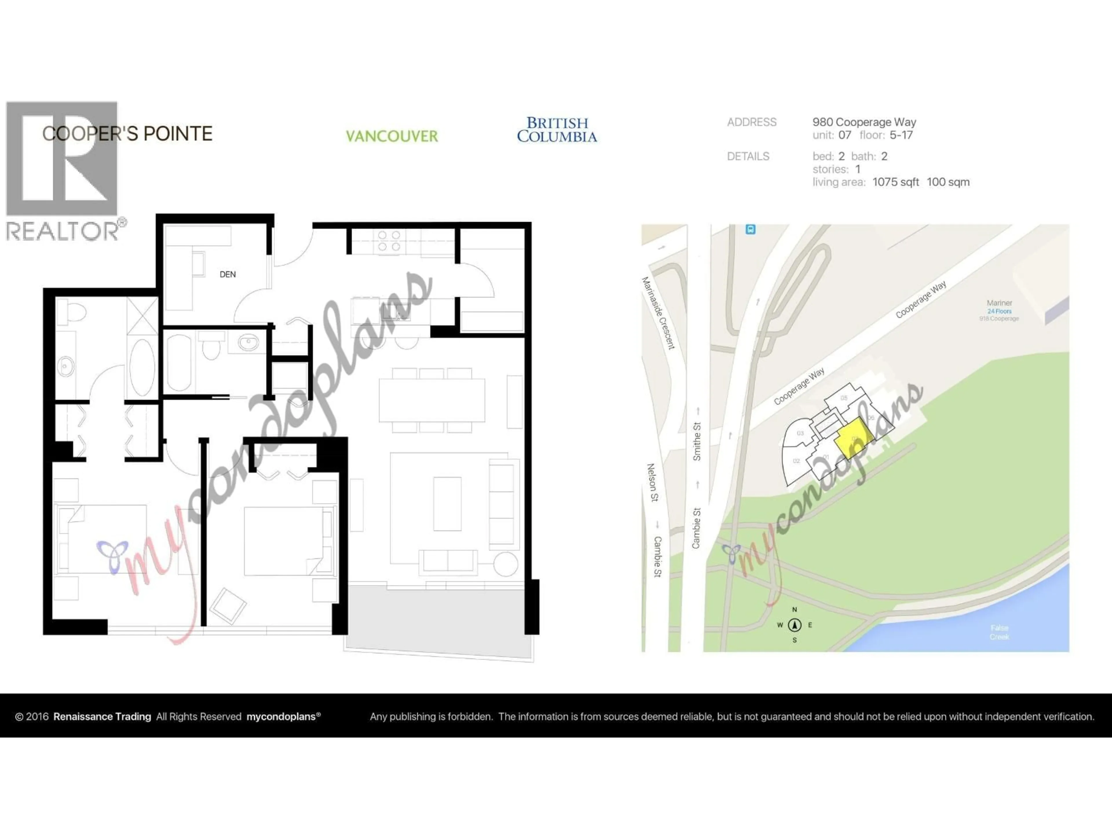 Floor plan for 1107 - 980 COOPERAGE WAY, Vancouver British Columbia V6B0C3