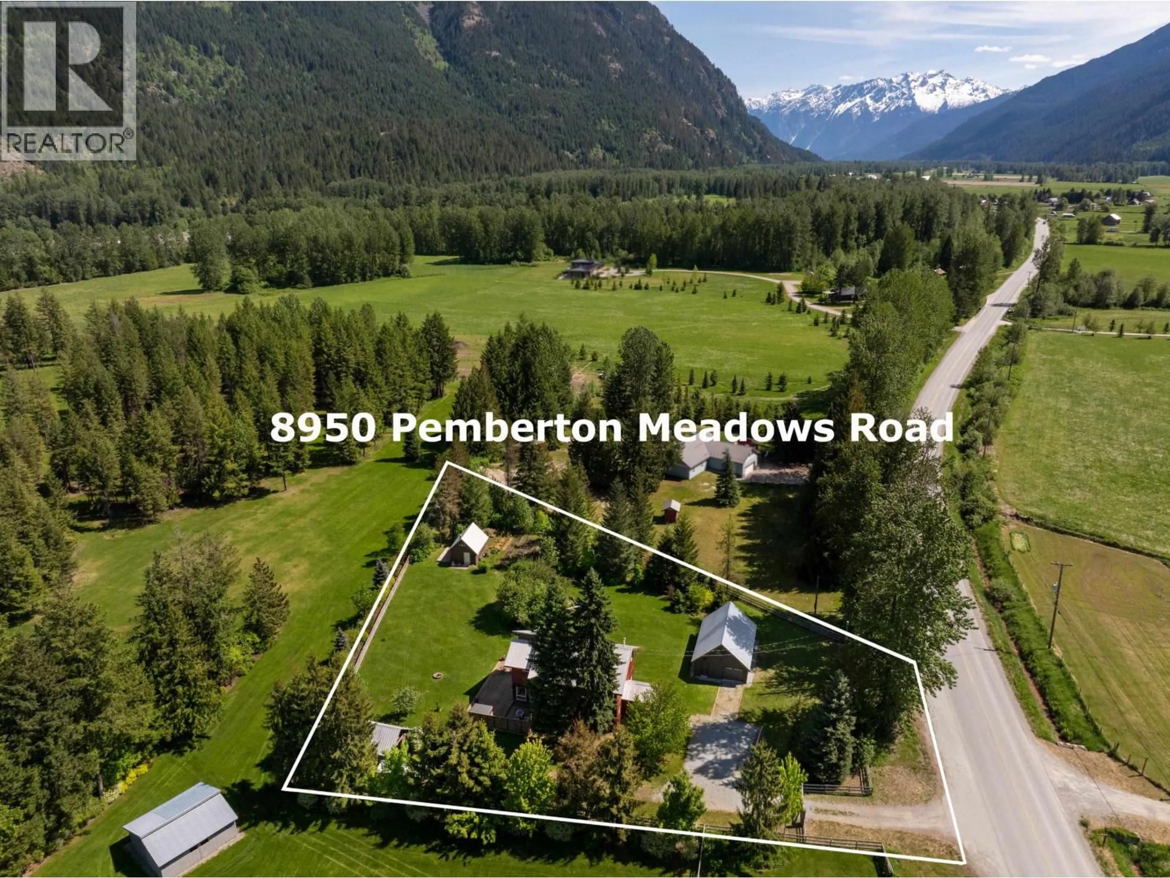 A pic from outside/outdoor area/front of a property/back of a property/a pic from drone, mountain view for 8950 PEMBERTON MEADOWS ROAD, Pemberton British Columbia V0N2L2