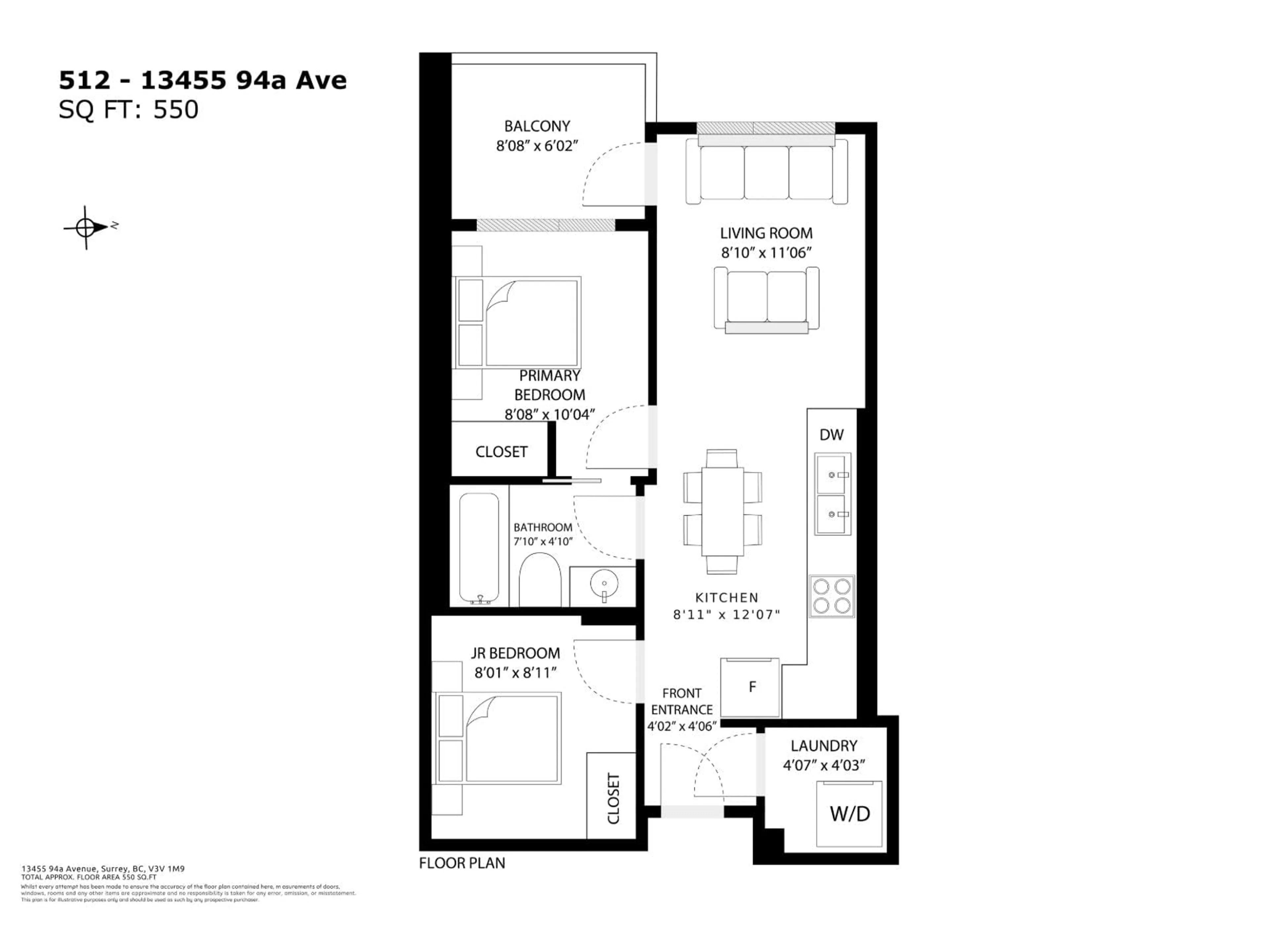Floor plan for 512 - 13455 94A AVENUE, Surrey British Columbia V3V0H3