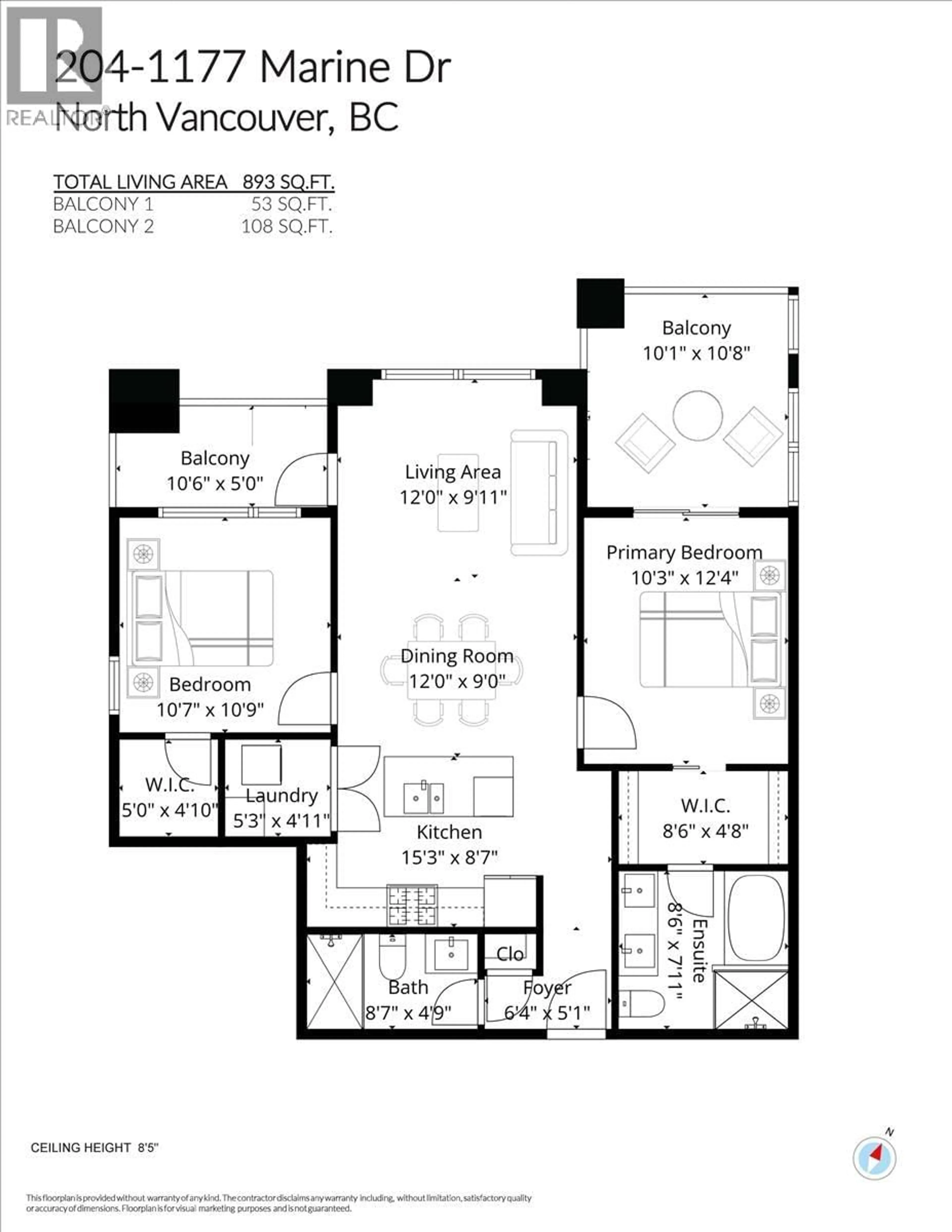 Floor plan for 204 - 1177 MARINE DRIVE, North Vancouver British Columbia V7P1T1