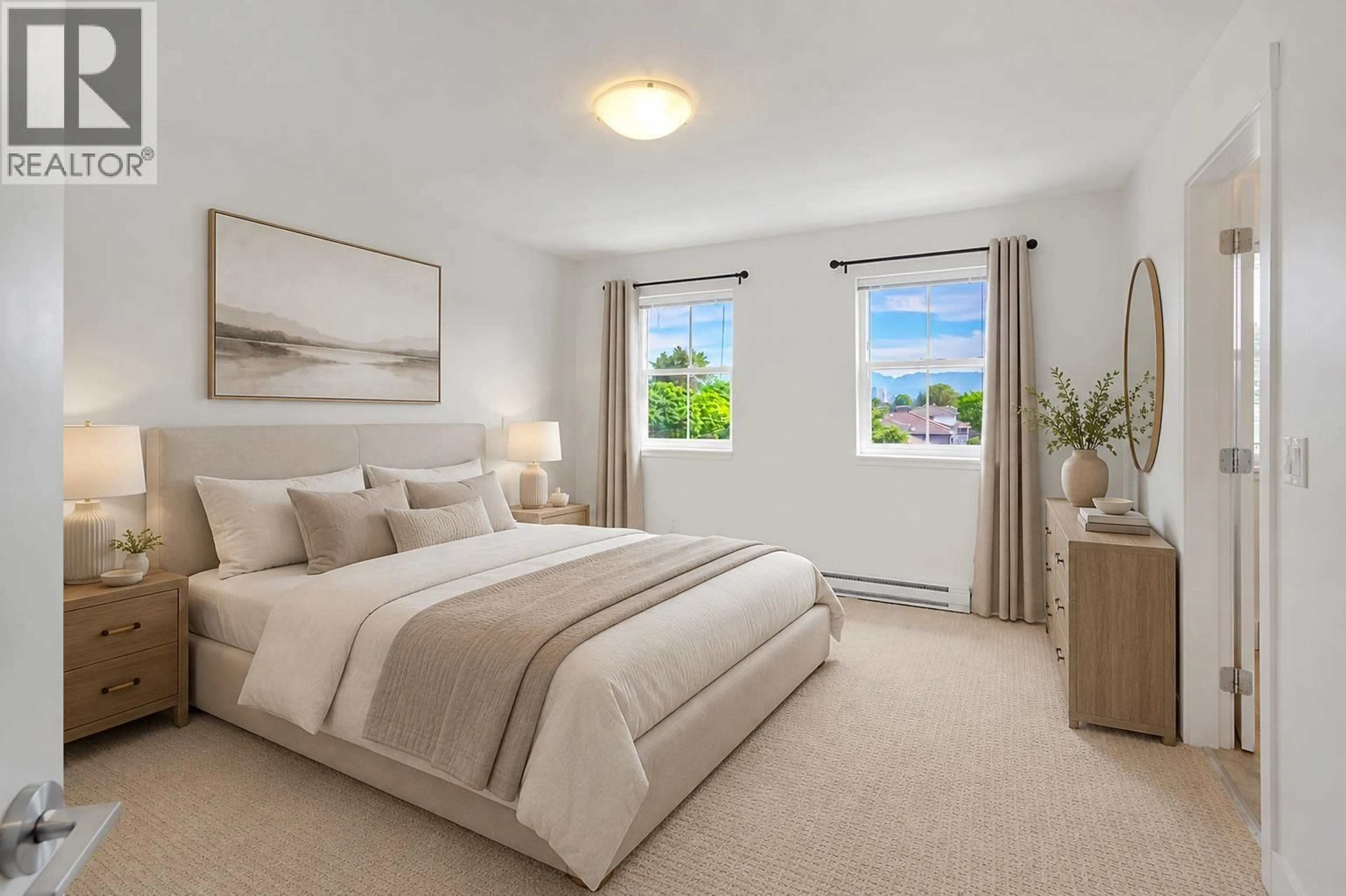 Bedroom with bed, carpet floor for 205 - 7908 GRAHAM AVENUE, Burnaby British Columbia V3N1V9