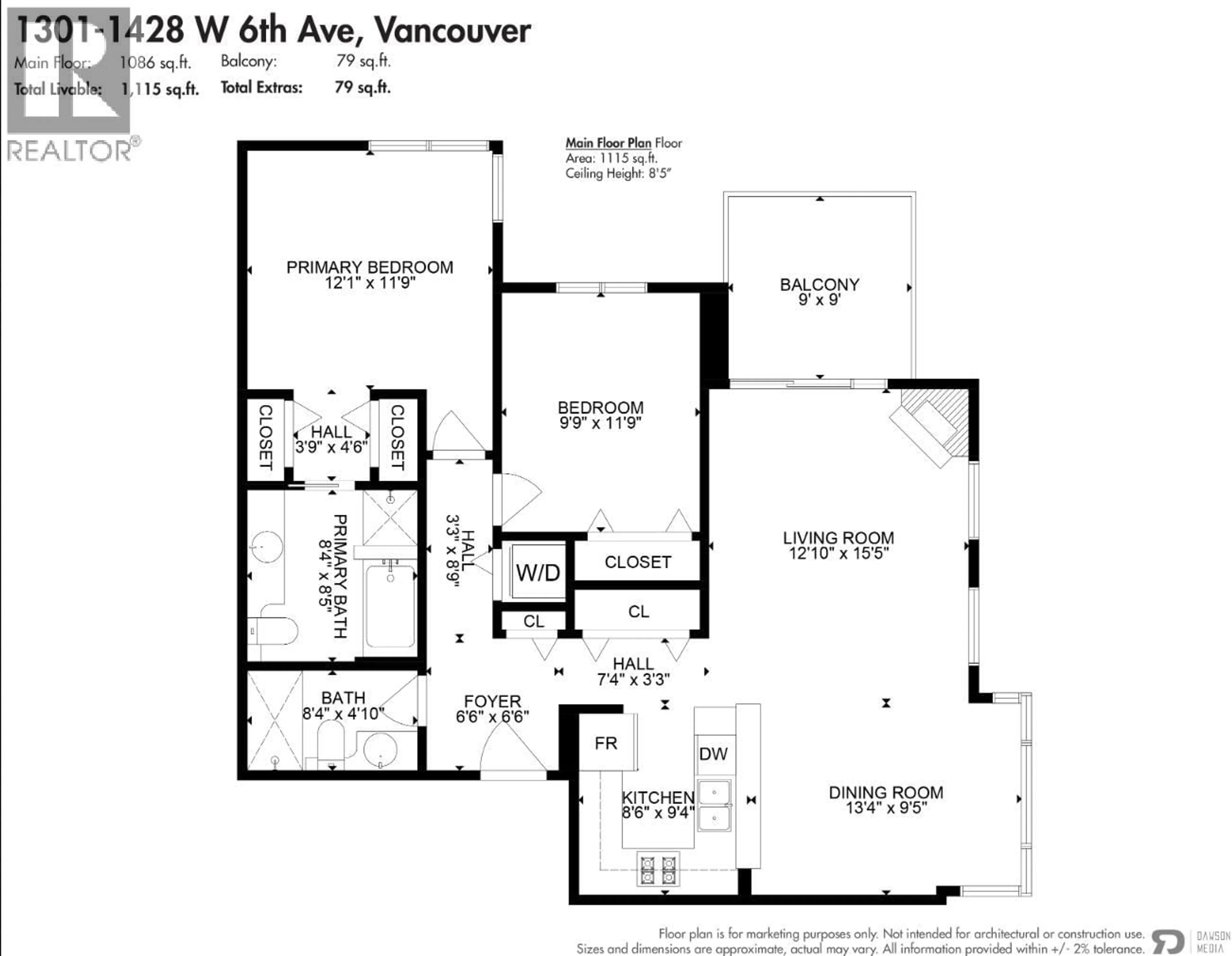 Floor plan for 1301 - 1428 6TH AVENUE, Vancouver British Columbia V6H4H4