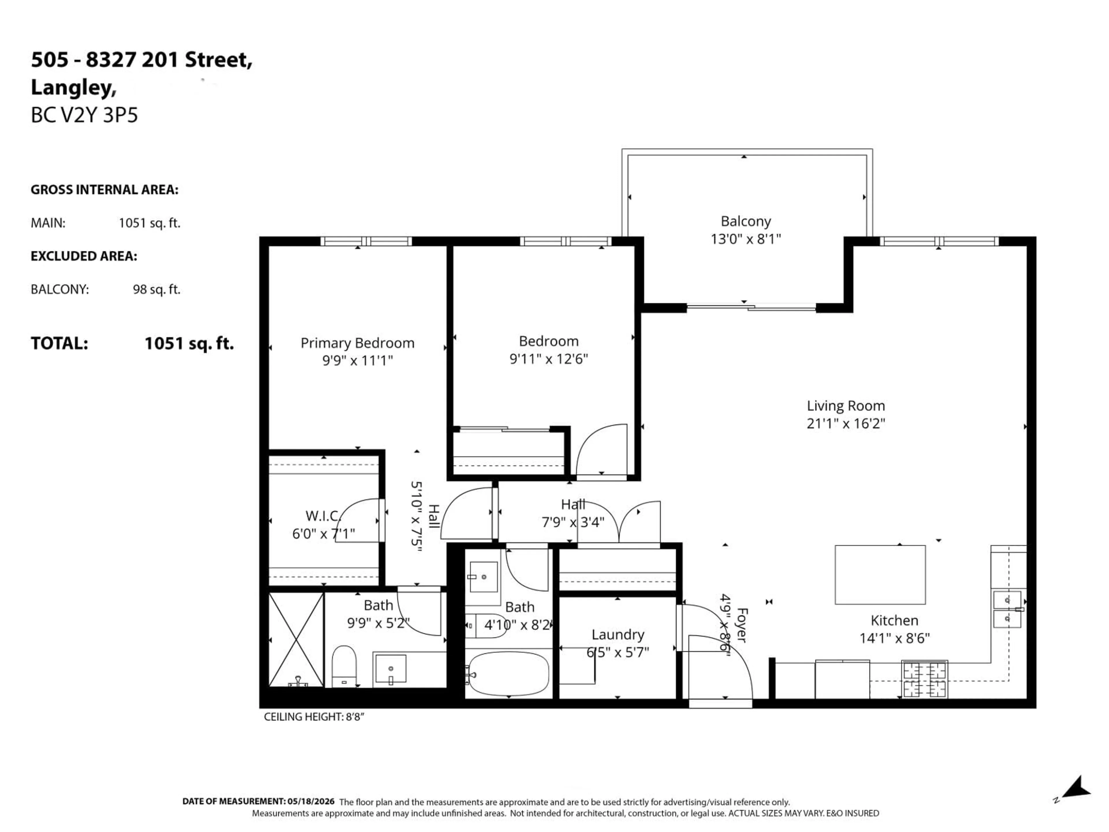 Floor plan for 505 - 8327 201 STREET, Langley British Columbia V2Y3P5