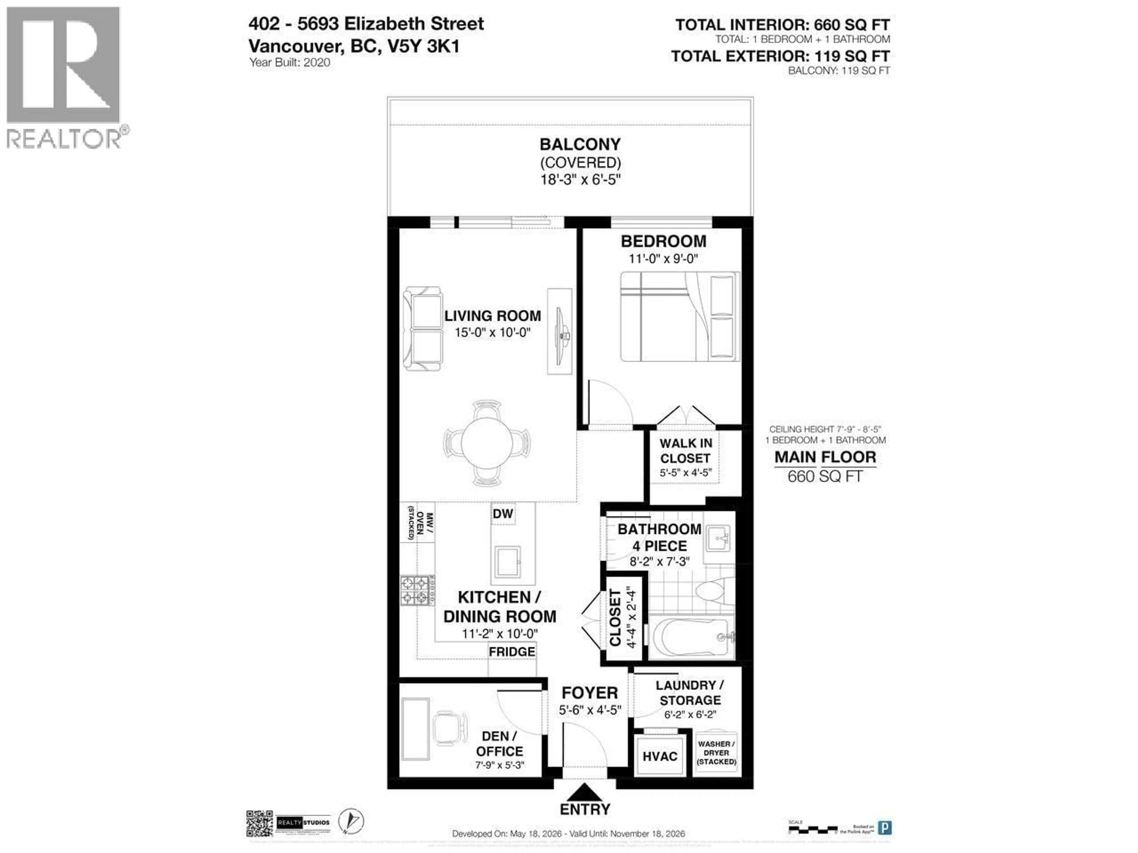 Floor plan for 402 - 5693 ELIZABETH STREET, Vancouver British Columbia V5Y3K1