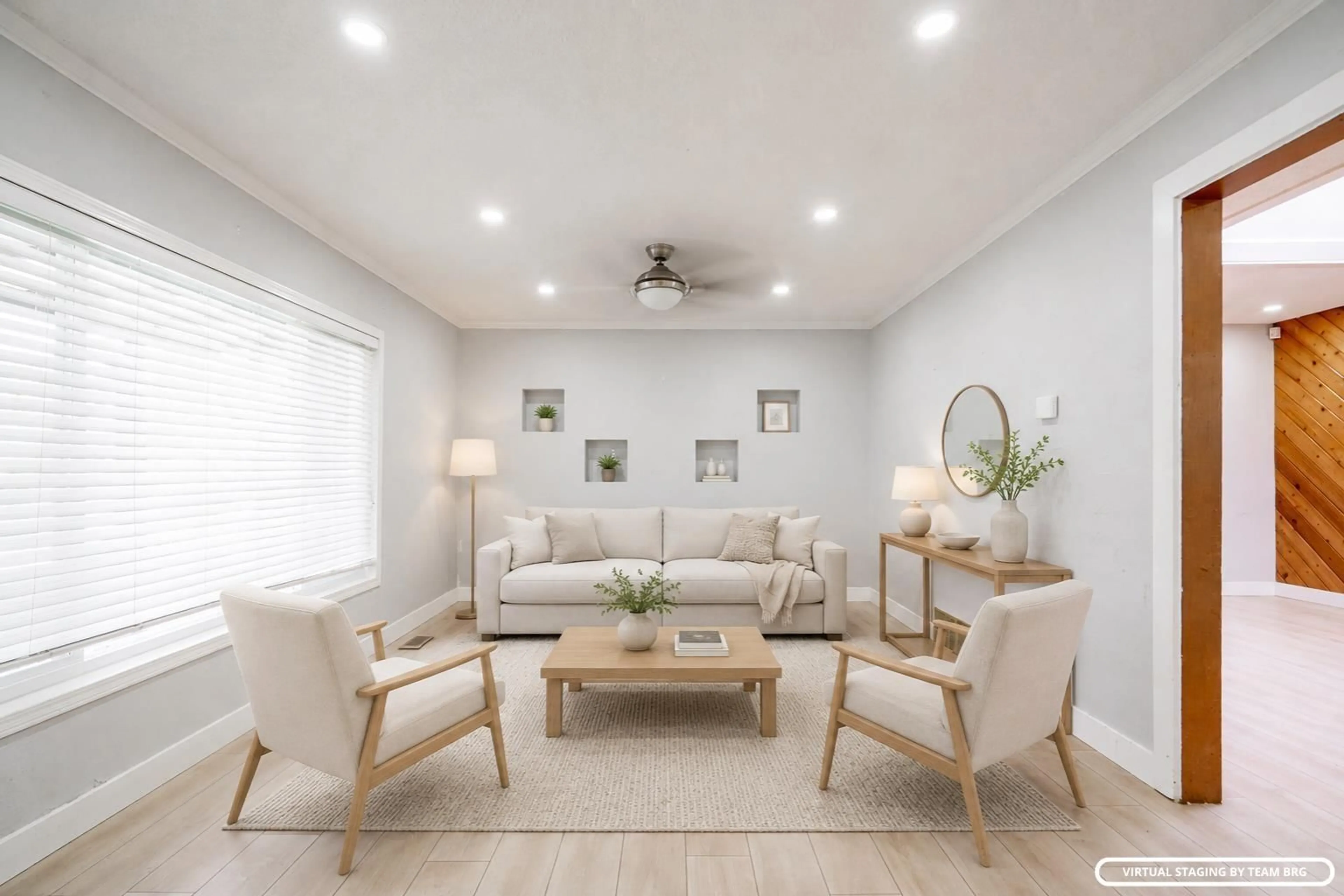 Living room with furniture, wood/laminate floor for 13450 65A AVENUE, Surrey British Columbia V3W1Z6