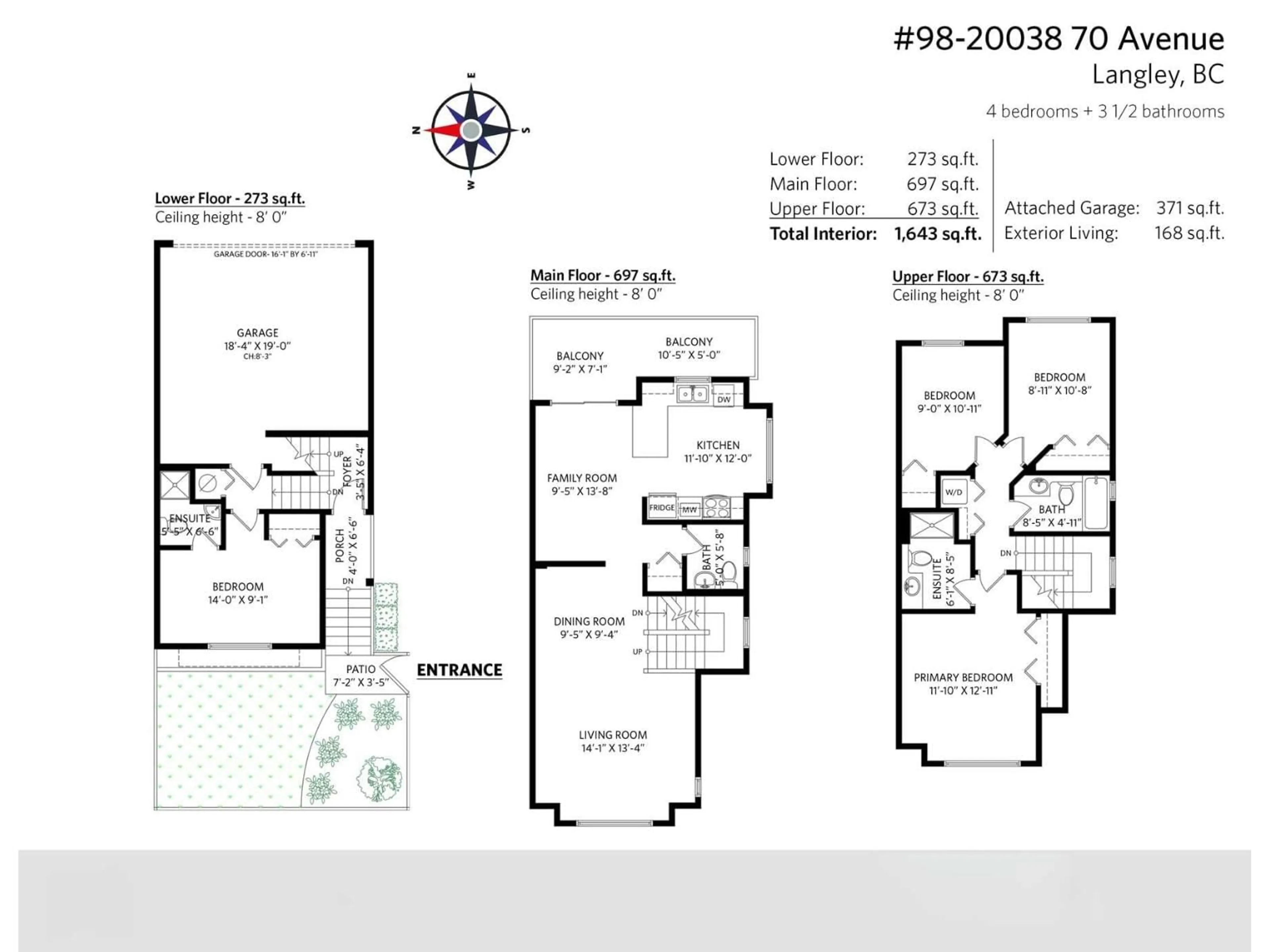 Floor plan for 98 - 20038 70 AVENUE, Langley British Columbia V2Y0B4