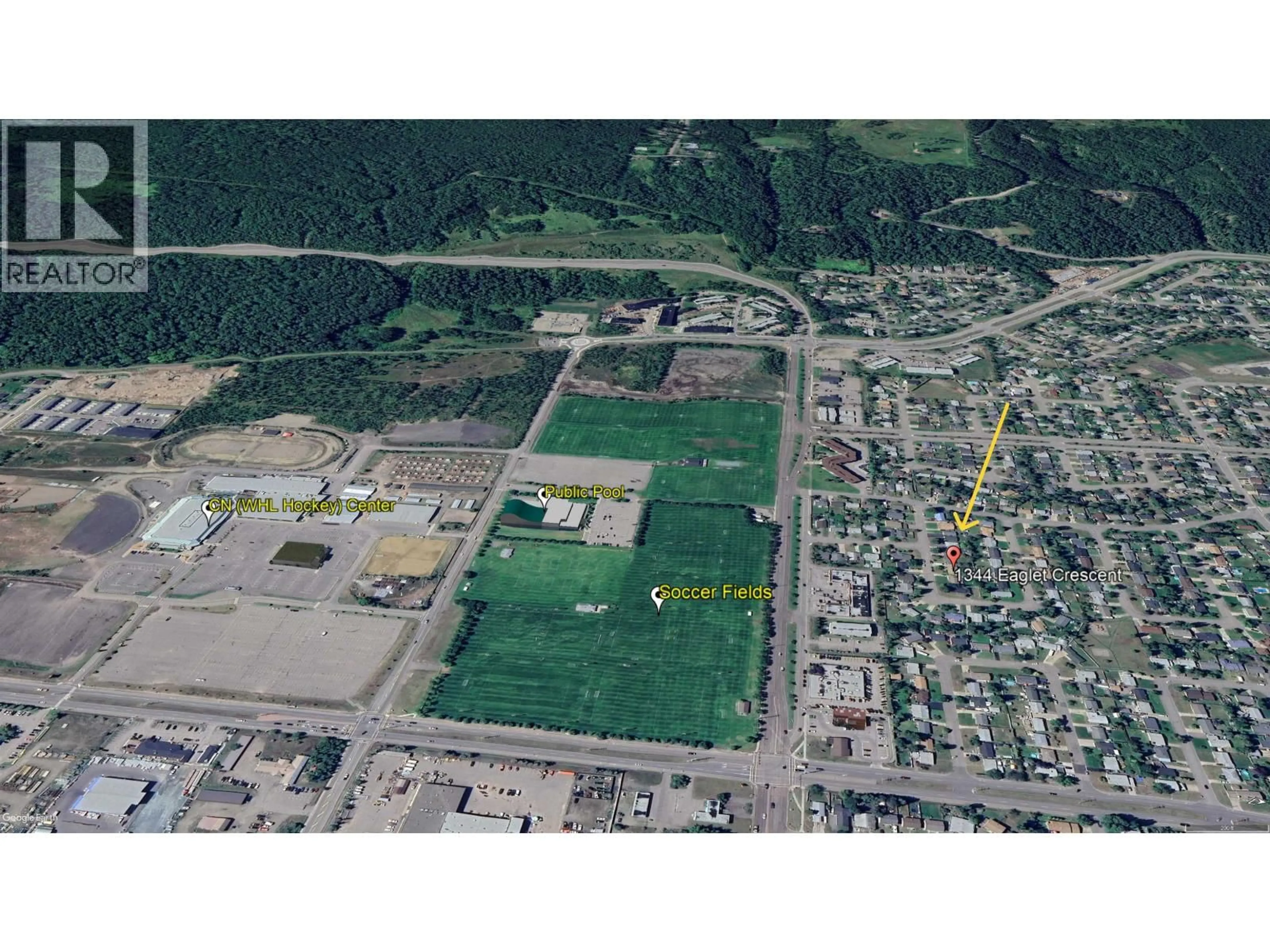 A pic from outside/outdoor area/front of a property/back of a property/a pic from drone, street for 1344 EAGLET CRESCENT, Prince George British Columbia V2M4H7