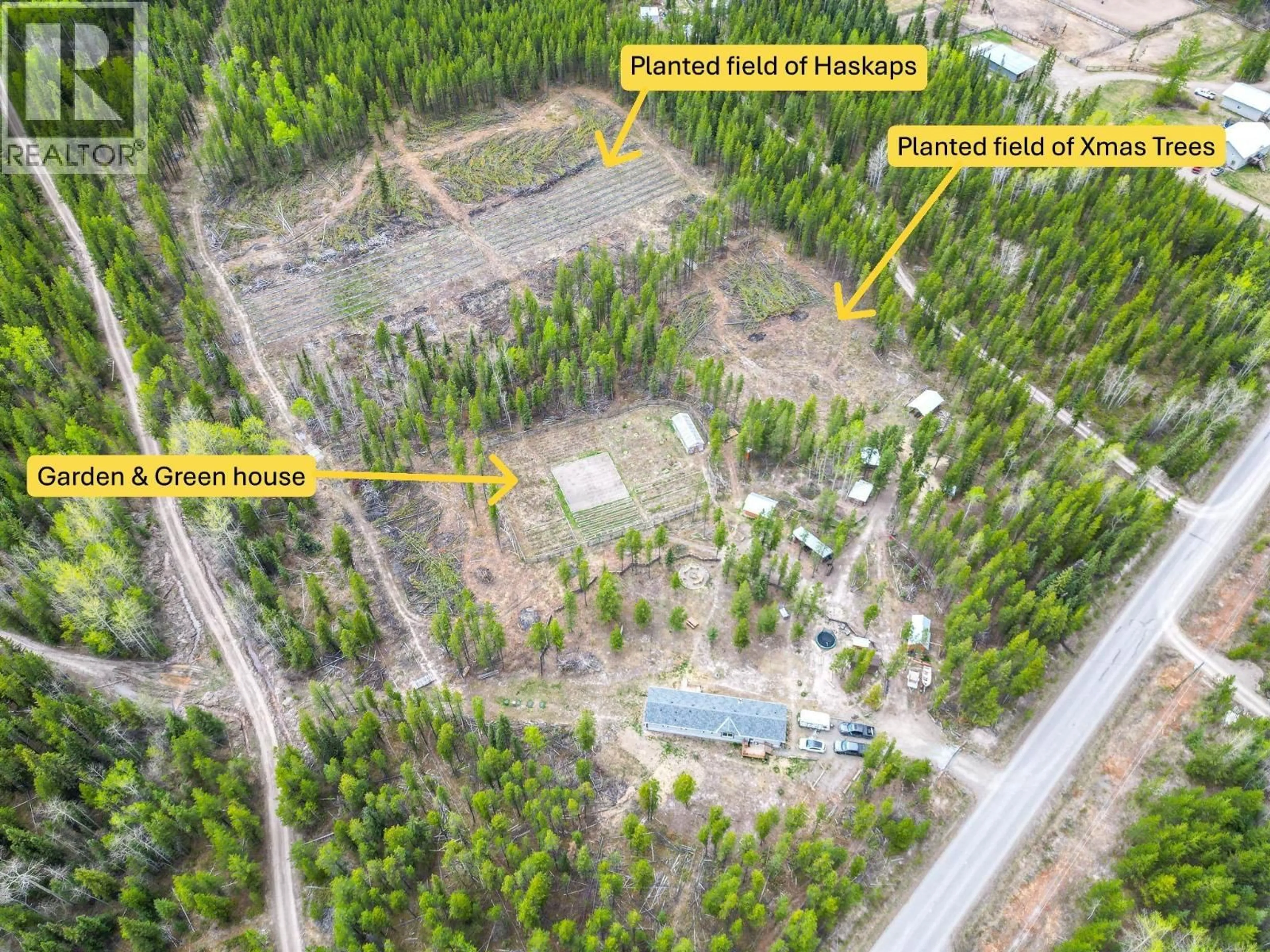A pic from outside/outdoor area/front of a property/back of a property/a pic from drone, forest/trees view for 2773 MEIER ROAD, Cluculz Lake British Columbia V0J3A3