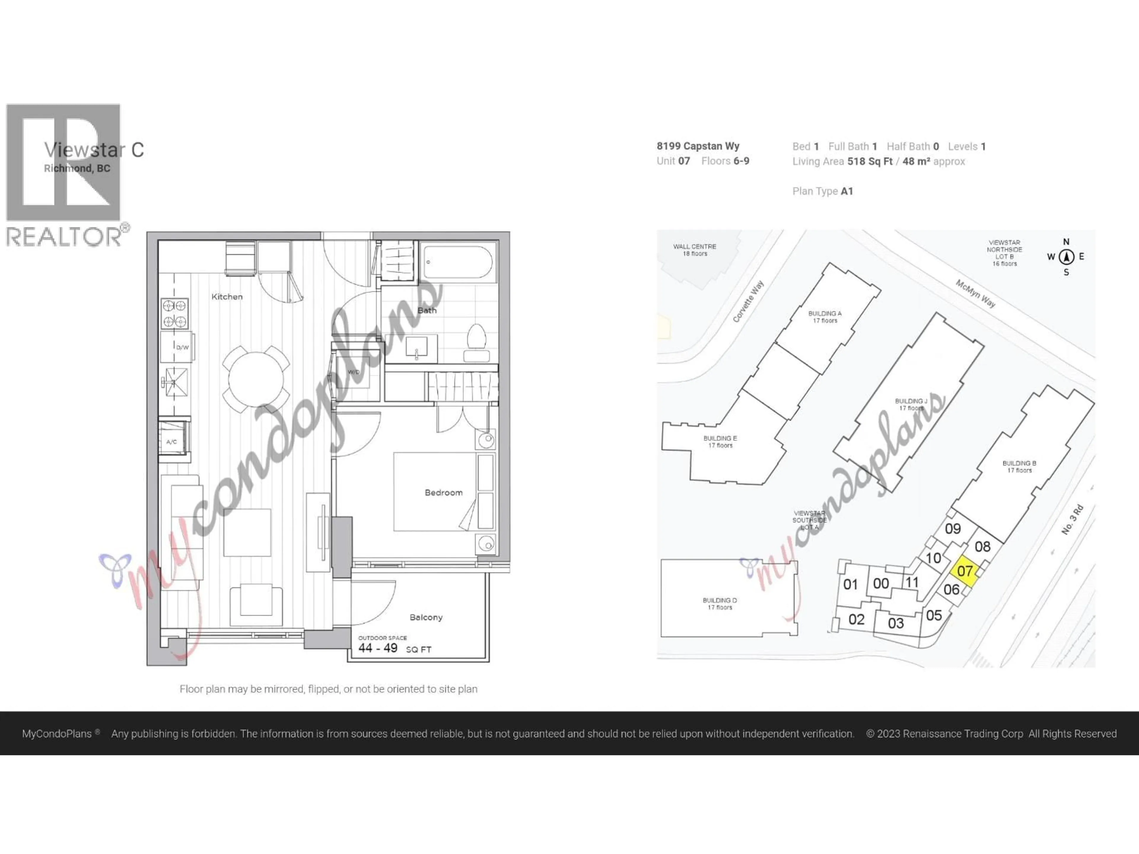 Floor plan for 807 - 8199 CAPSTAN WAY, Richmond British Columbia V6X0V1