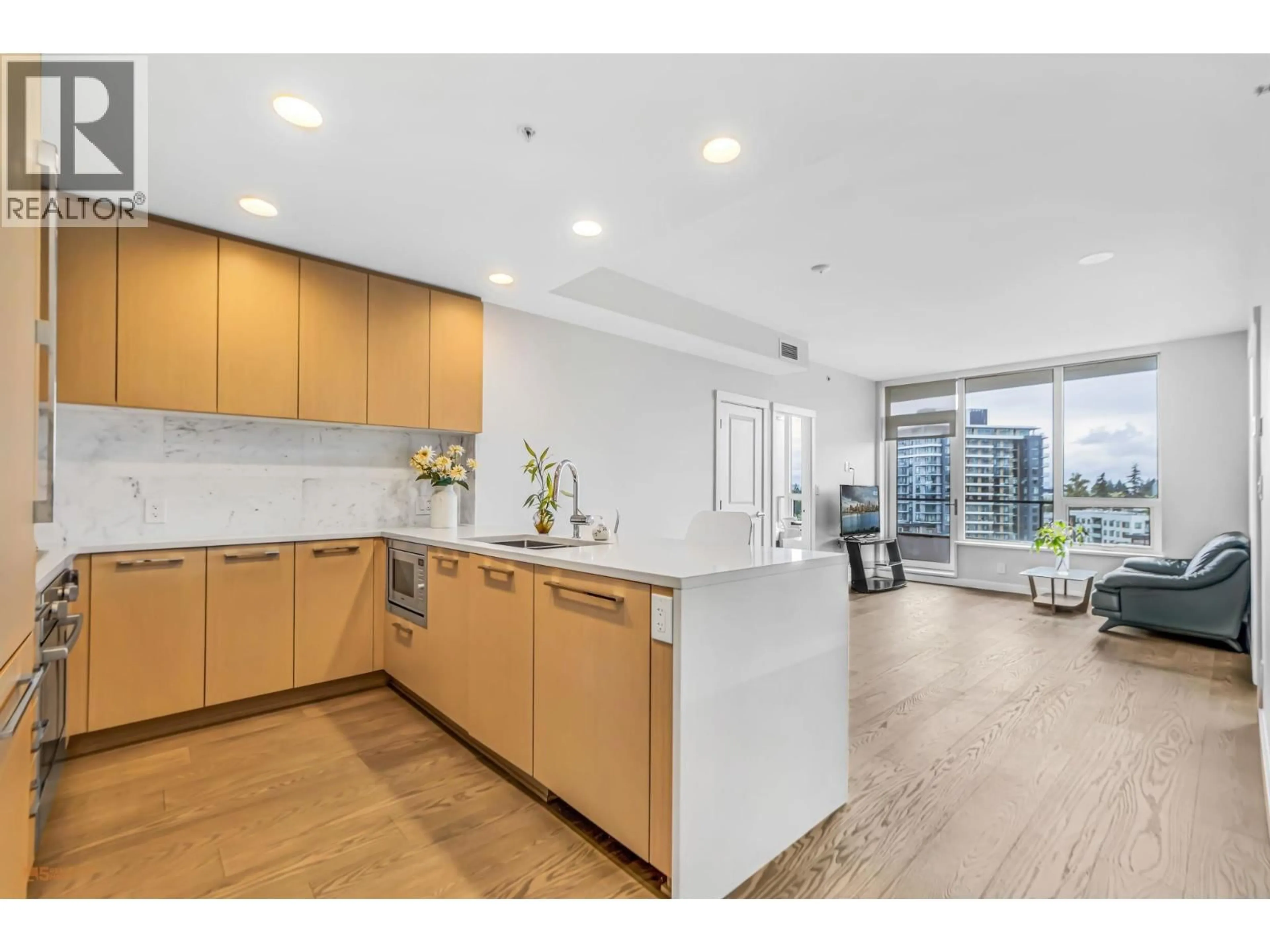 Open concept kitchen, wood/laminate floor for 1203 - 3533 ROSS DRIVE, Vancouver British Columbia V6S0L3