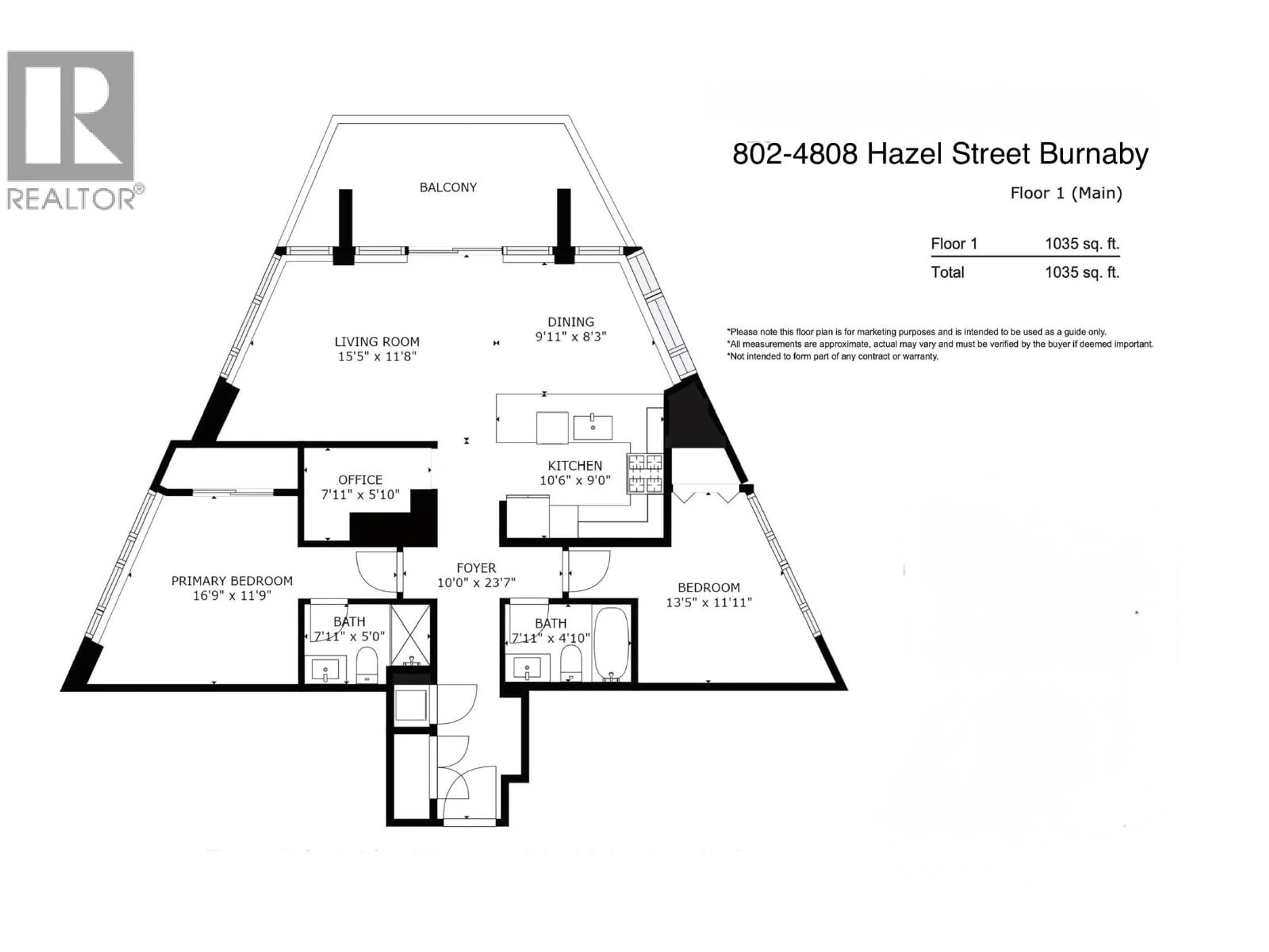 Floor plan for 802 - 4808 HAZEL STREET, Burnaby British Columbia V5H0A2