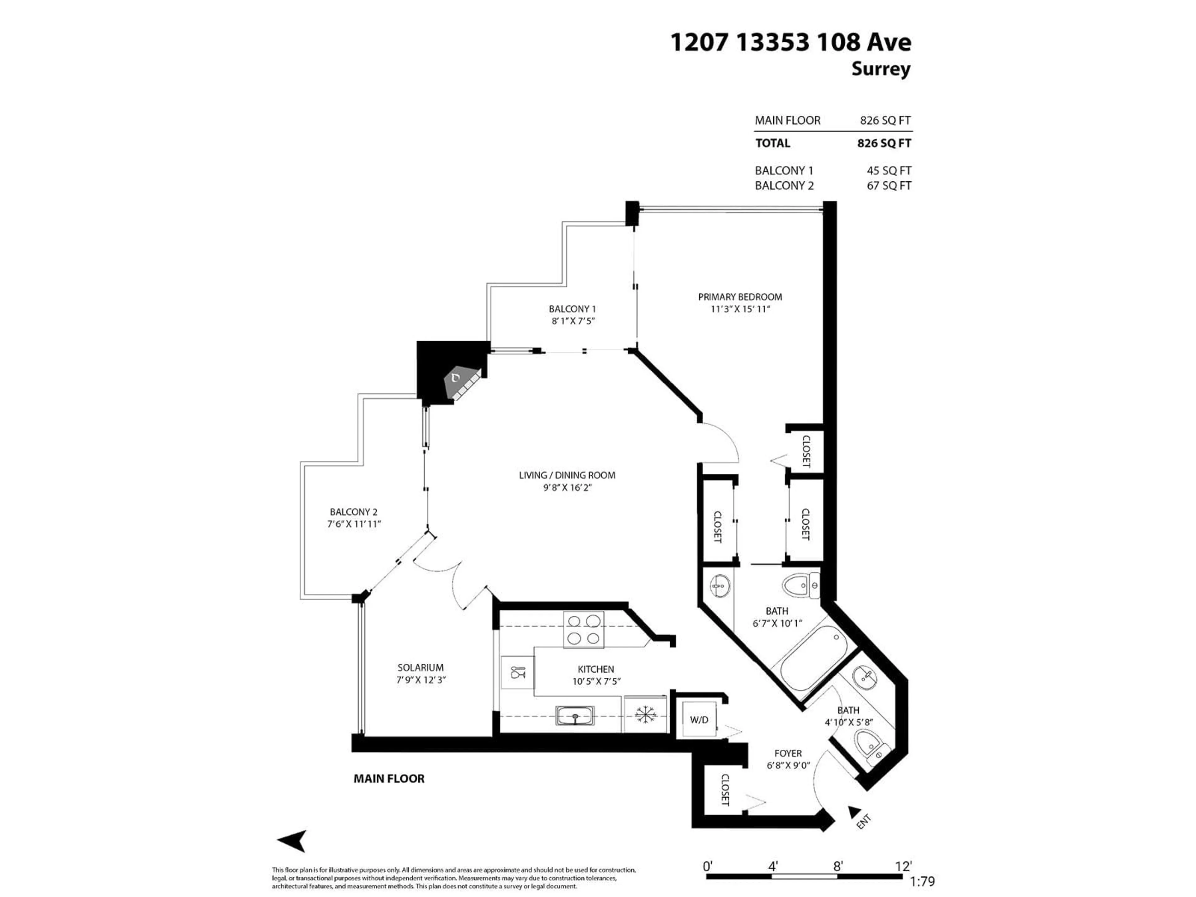 Floor plan for 1207 - 13353 108 AVENUE, Surrey British Columbia V3T5T5