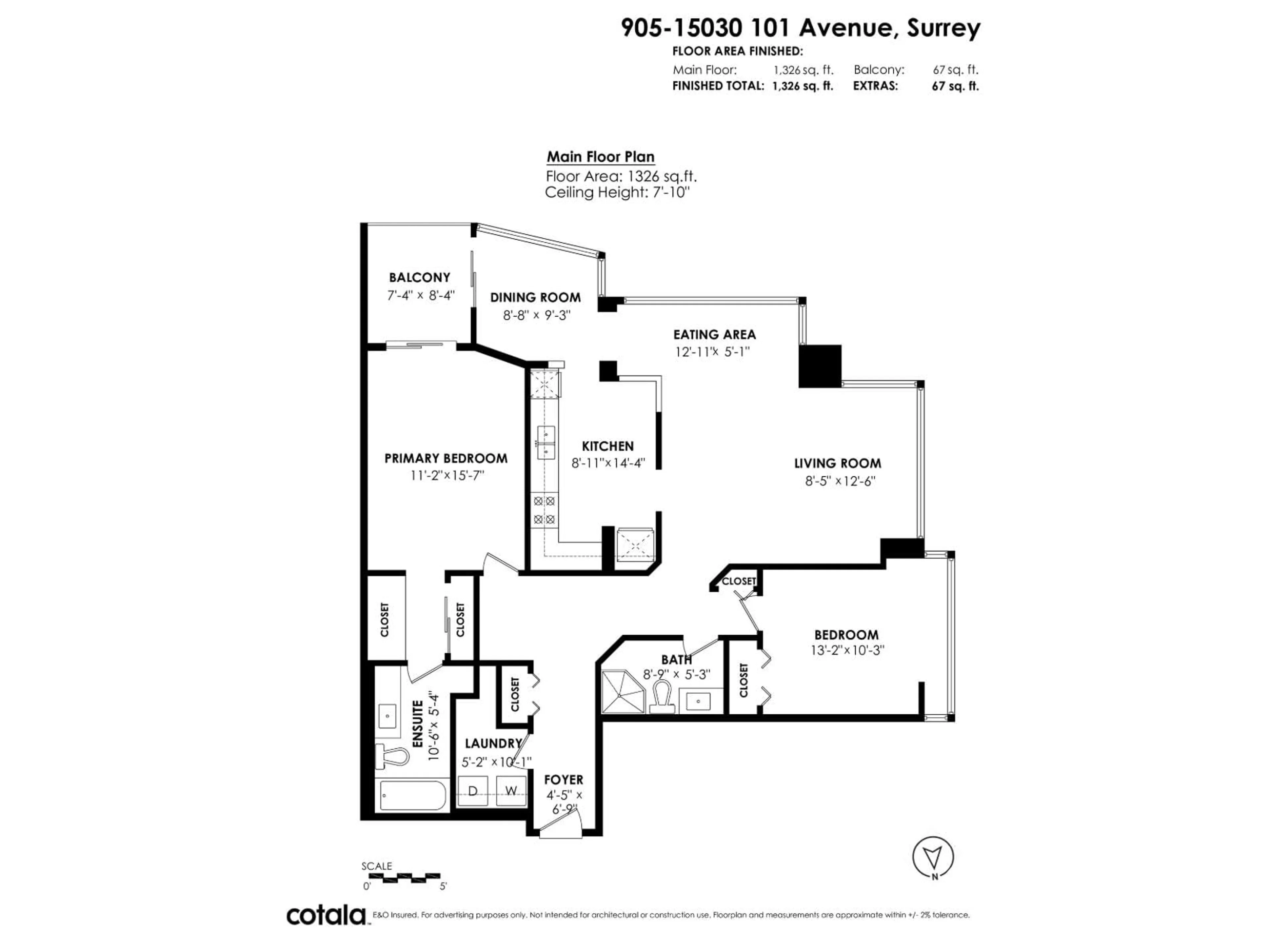 Floor plan for 905 - 15030 101 AVENUE, Surrey British Columbia V3R0N3