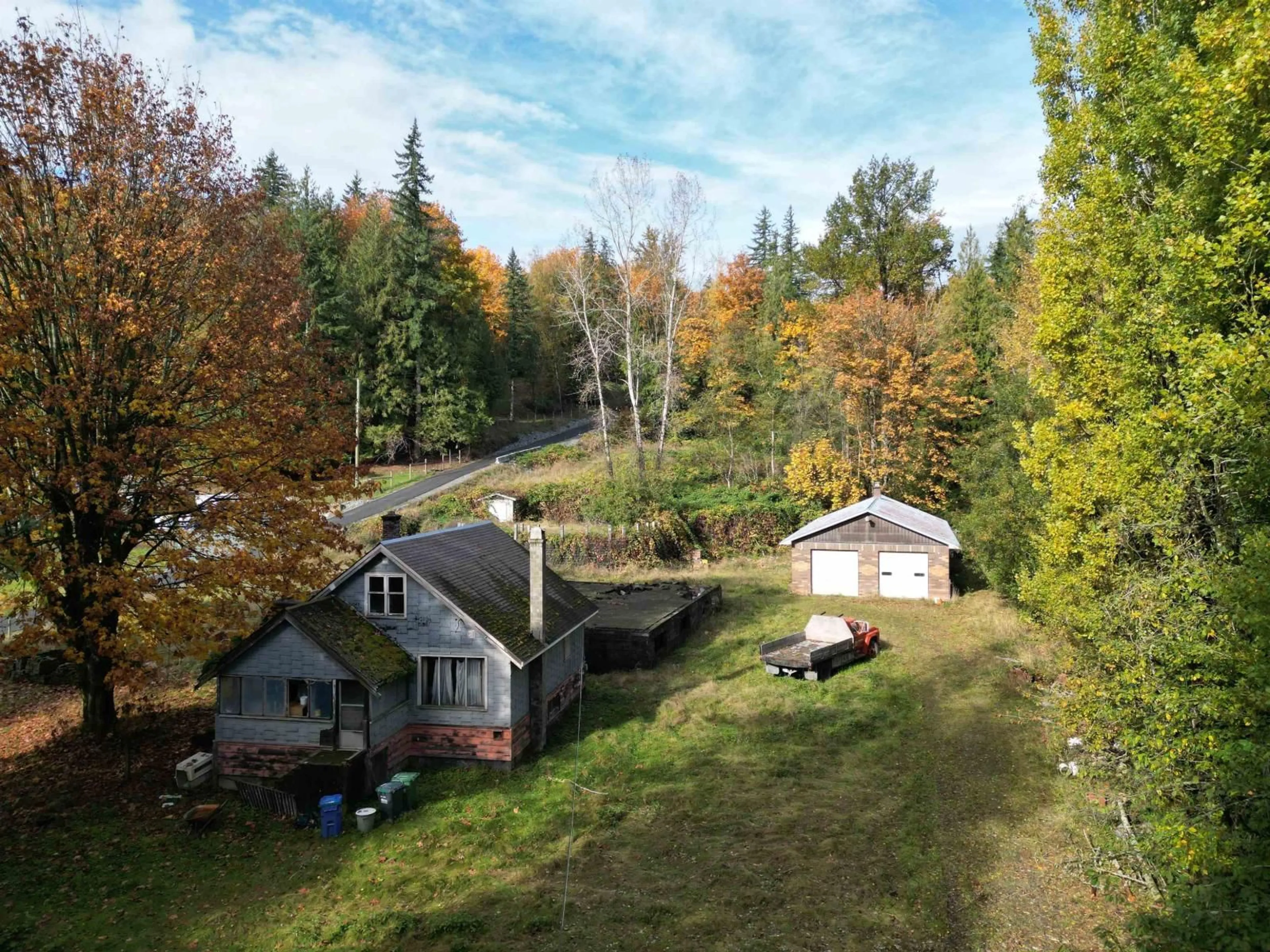 A pic from outside/outdoor area/front of a property/back of a property/a pic from drone, forest/trees view for 36413 DAWSON ROAD, Abbotsford British Columbia V3G2L1