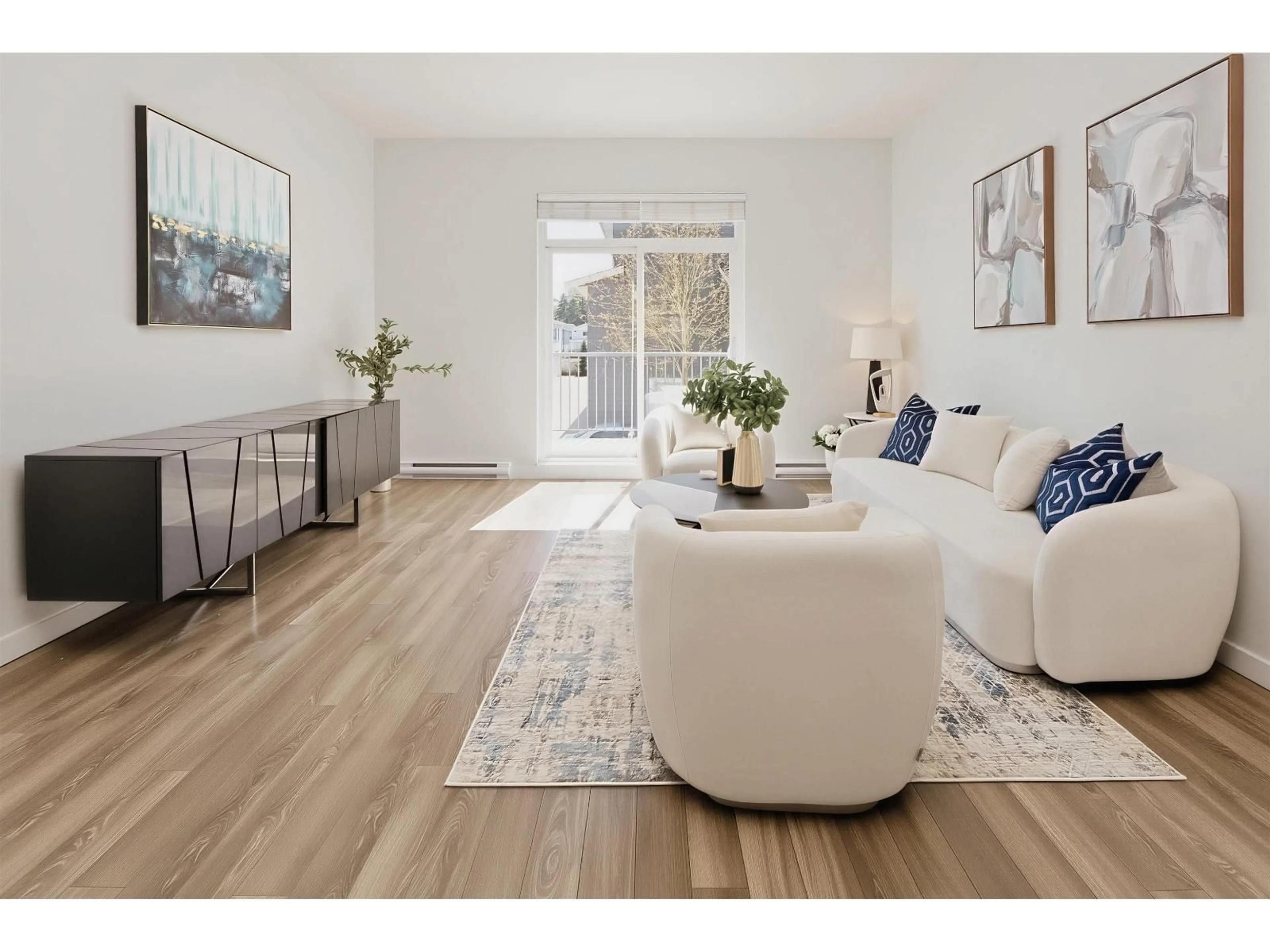 Living room with furniture, wood/laminate floor for 92 - 158 171 STREET, Surrey British Columbia V3Z0X1