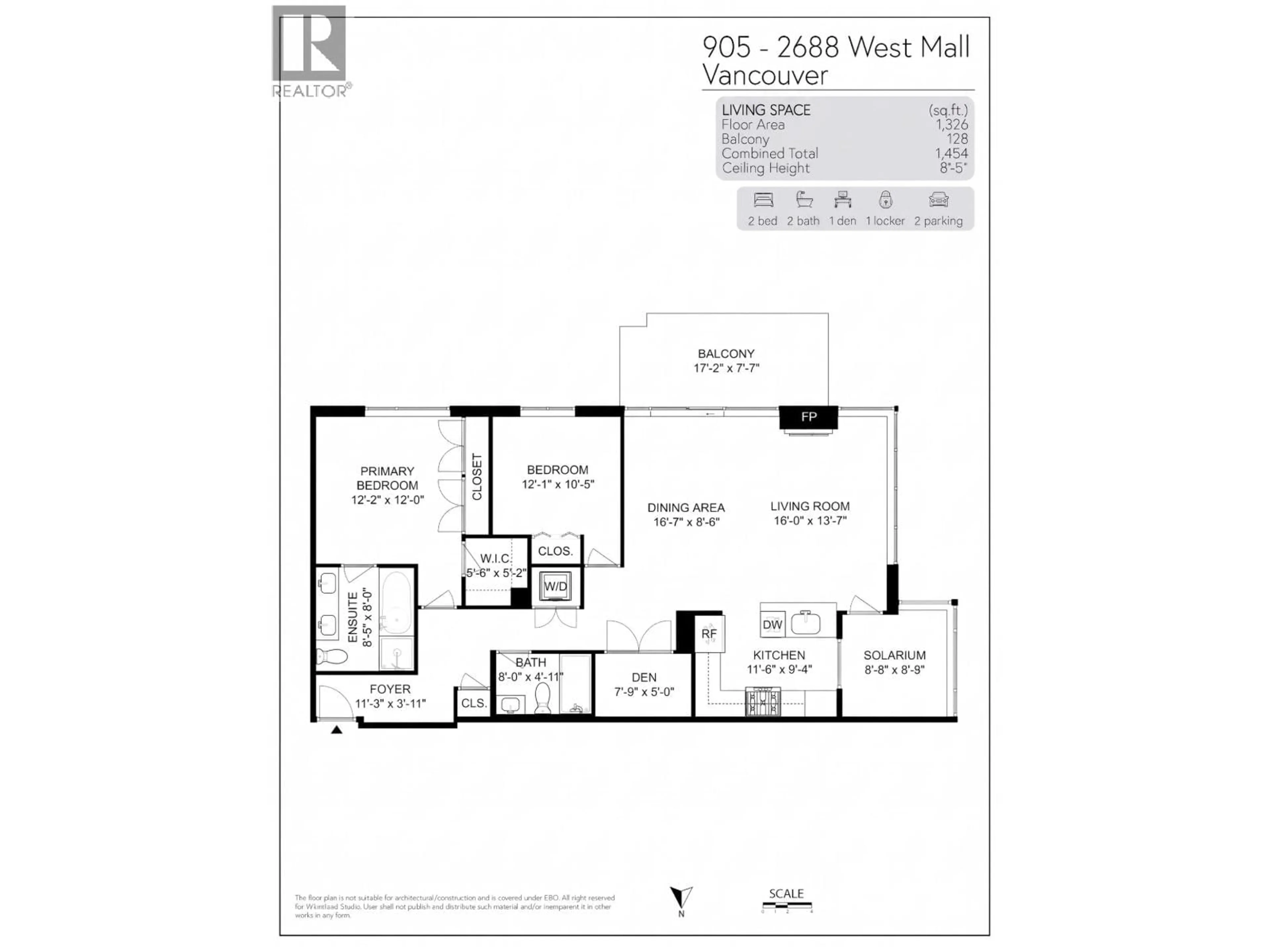 Floor plan for 905 - 2688 WEST MALL, Vancouver British Columbia V6T2J8