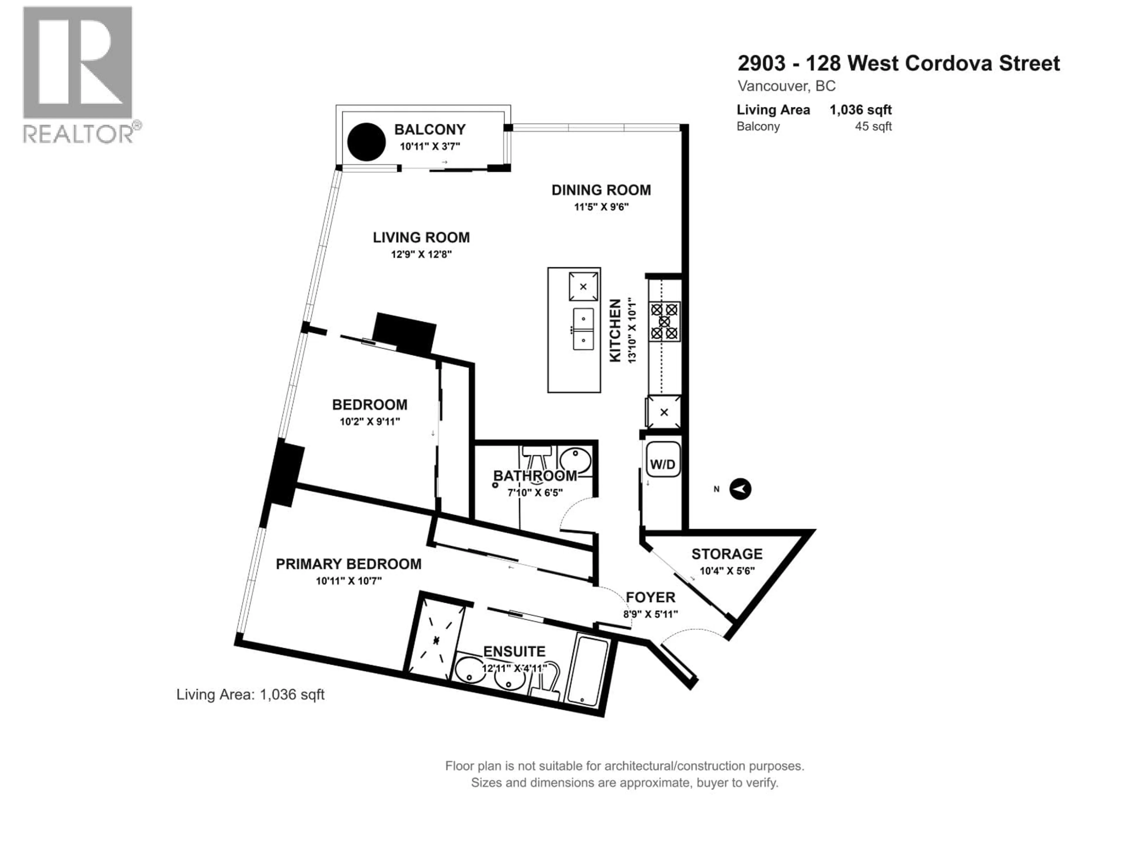 Floor plan for 2903 - 128 CORDOVA STREET, Vancouver British Columbia V6B0E5