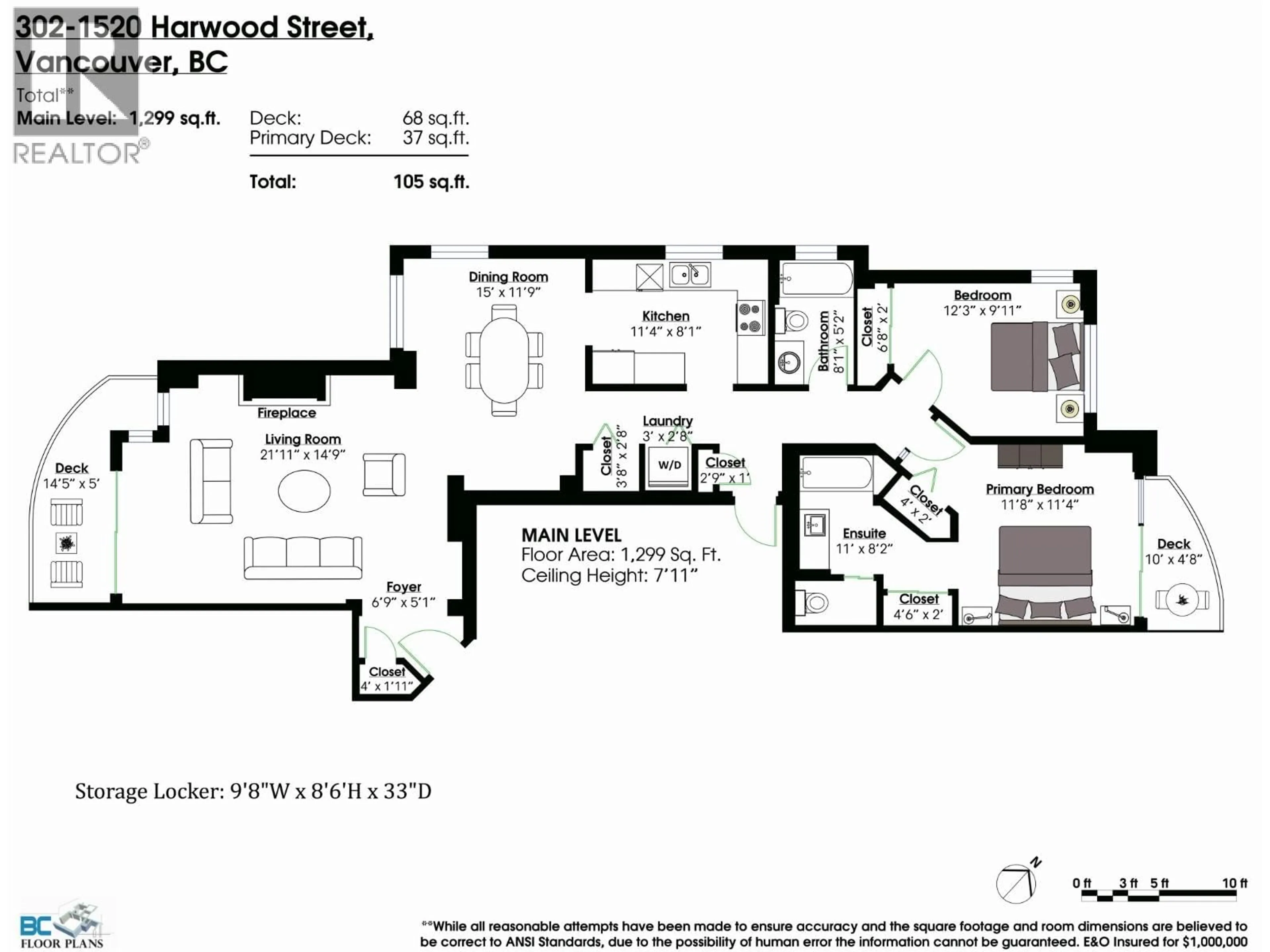 Floor plan for 302 - 1520 HARWOOD STREET, Vancouver British Columbia V6G1X9