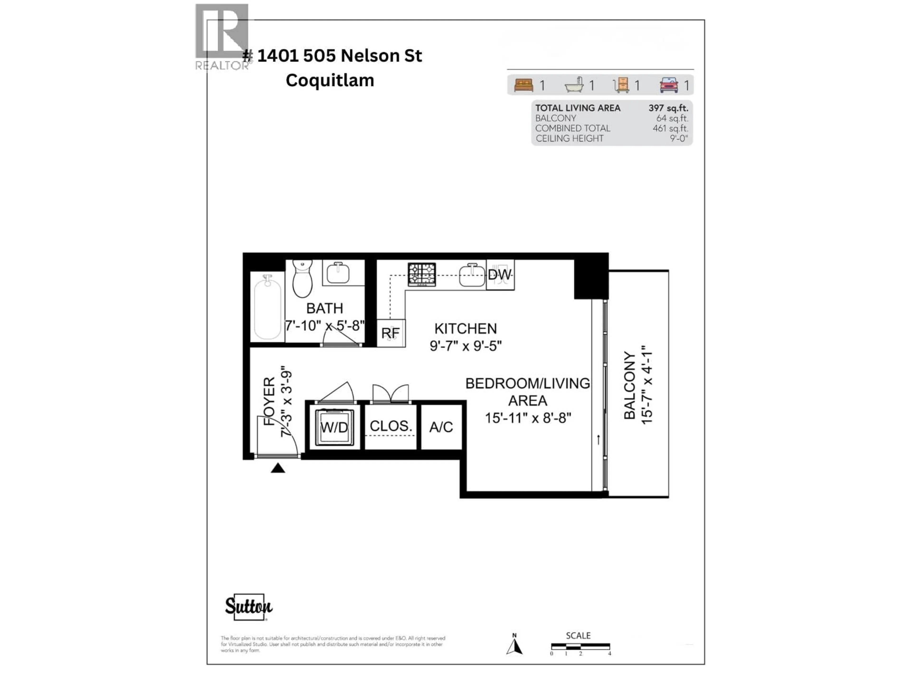Floor plan for 1401 - 505 NELSON STREET, Coquitlam British Columbia V3J0R5