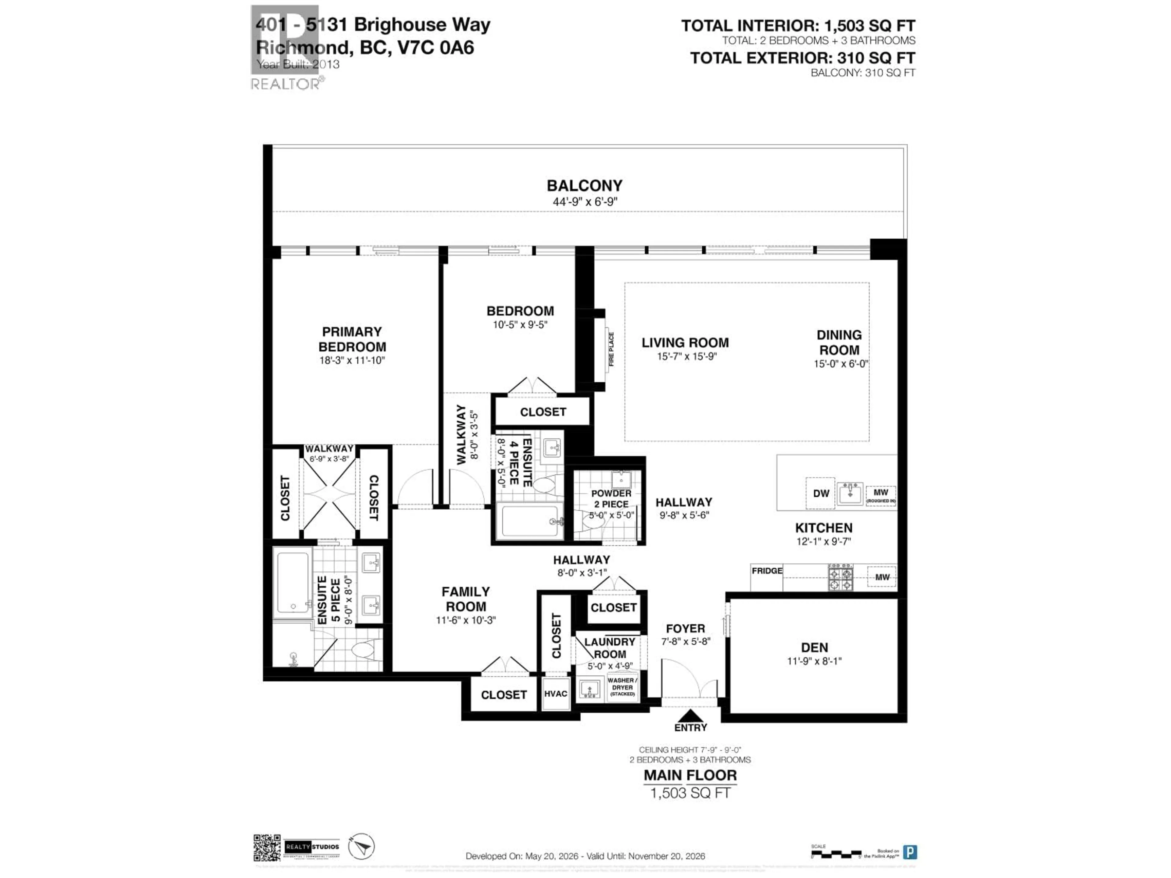 Floor plan for 401 - 5131 BRIGHOUSE WAY, Richmond British Columbia V7C0A6