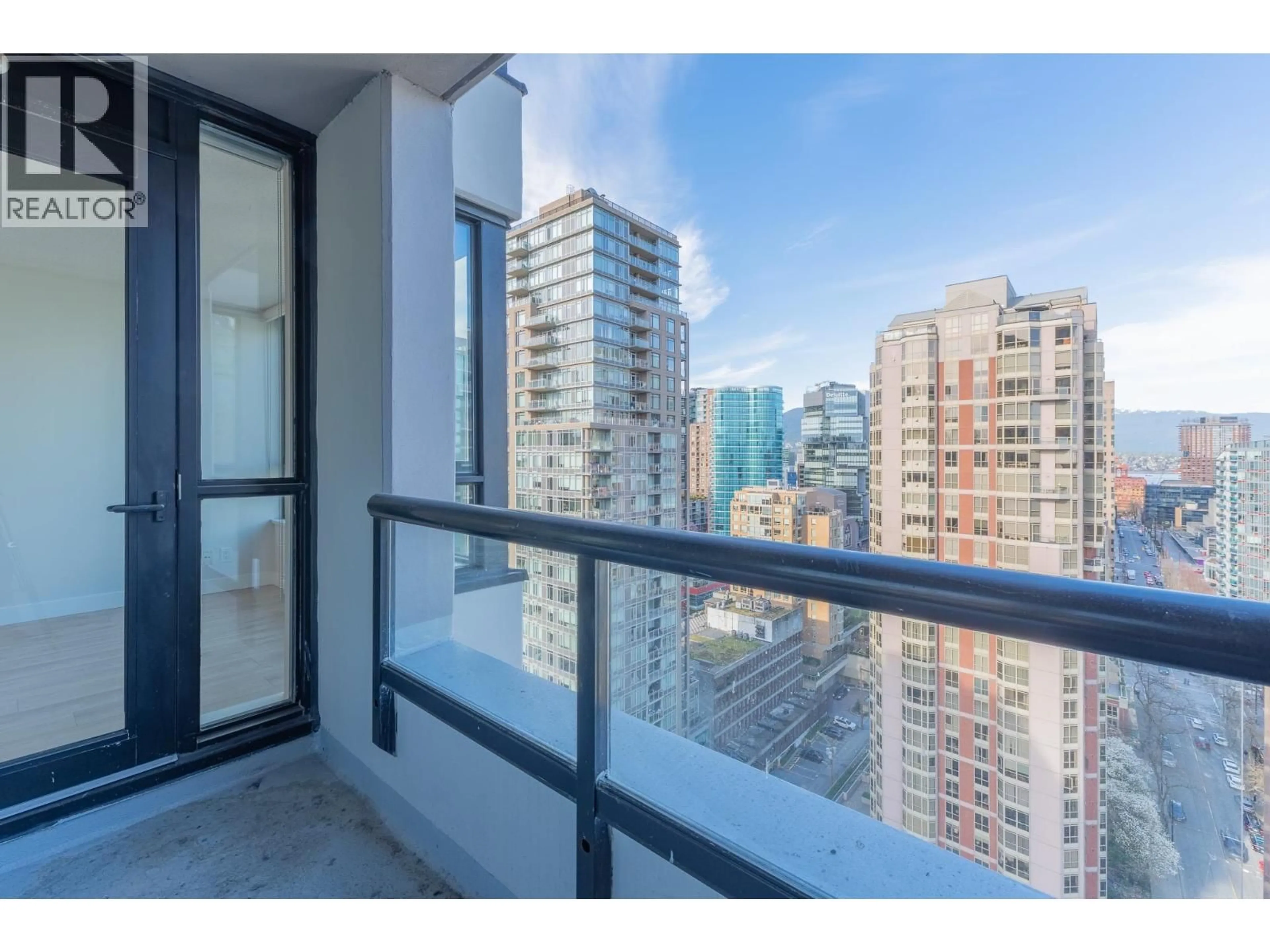 Balcony in the apartment, city buildings view from balcony for 2501 - 909 MAINLAND STREET, Vancouver British Columbia V6B1S3