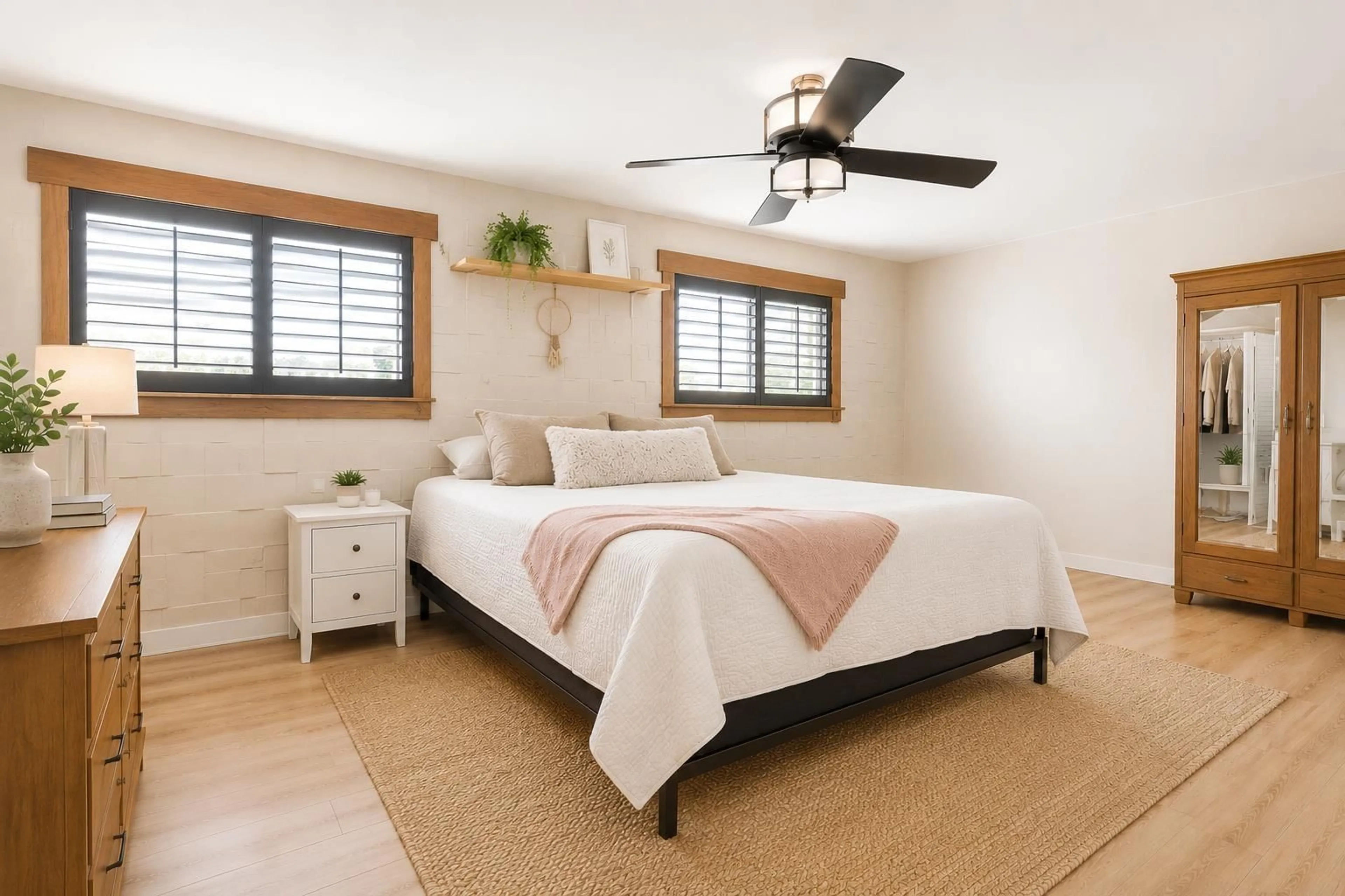 Bedroom with bed, wood/laminate floor for 7655 WOODCOCK CRESCENT, Mission British Columbia V2V4J8