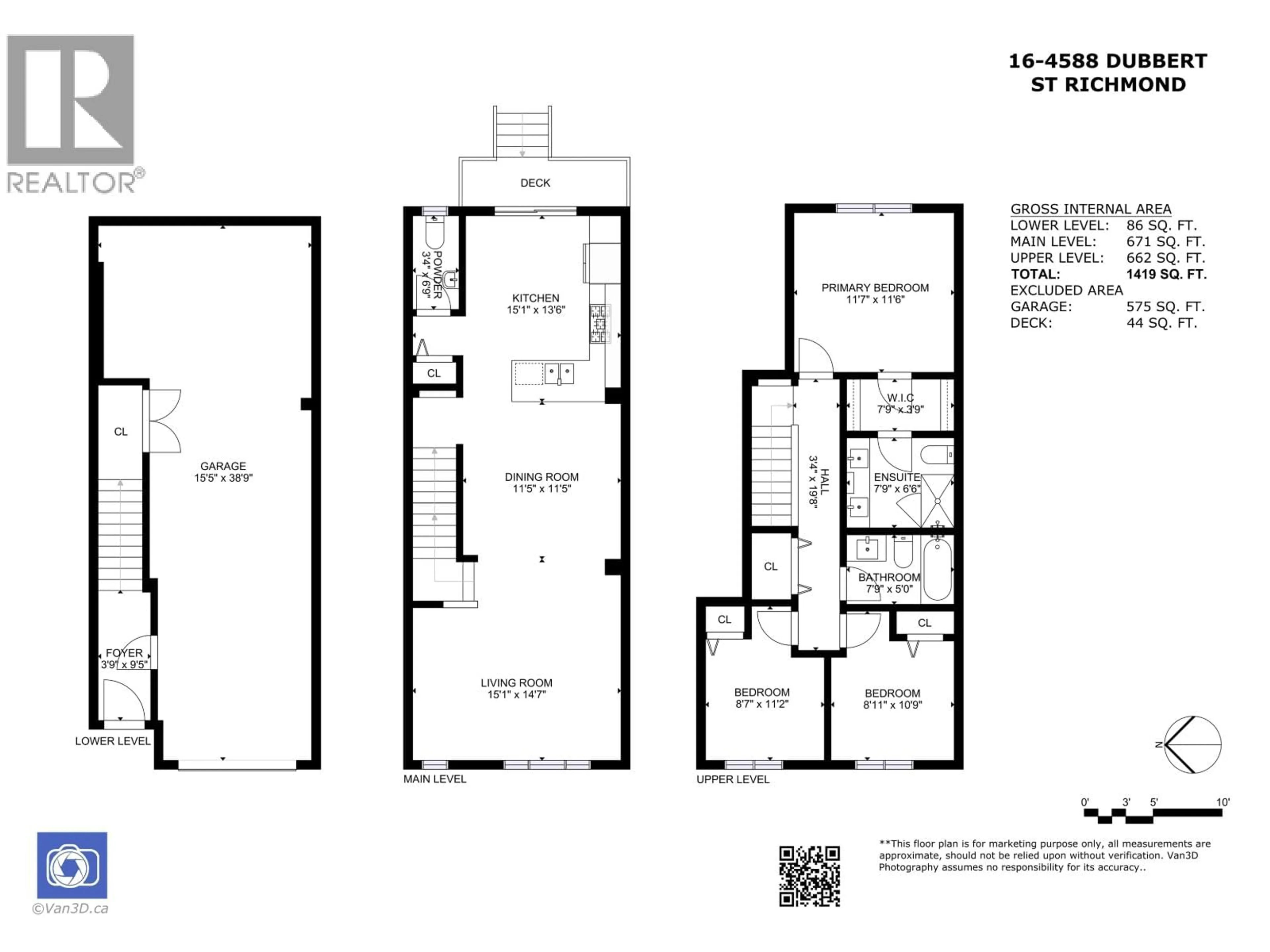 Floor plan for 16 - 4588 DUBBERT STREET, Richmond British Columbia V6X0M1